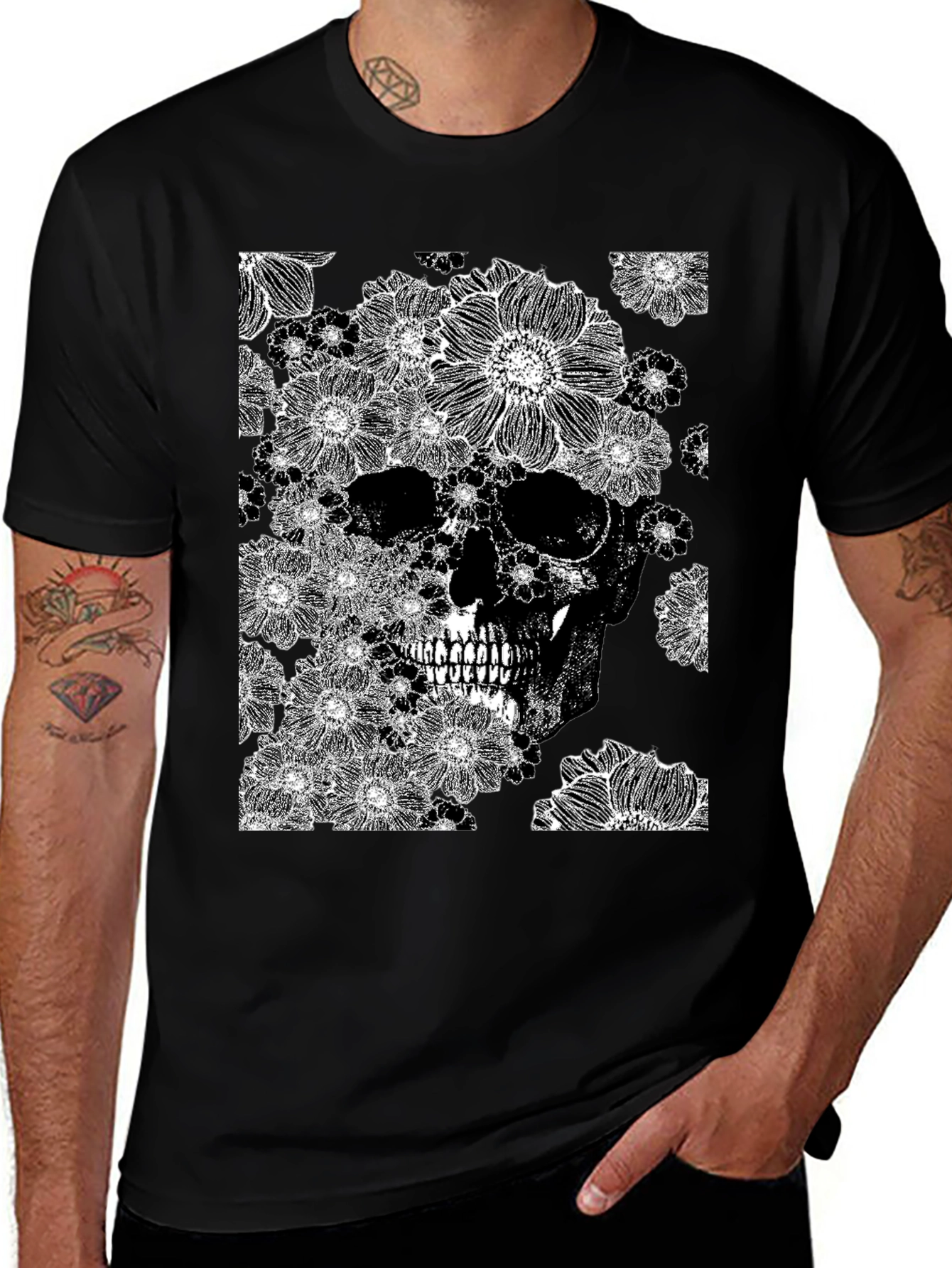 Variant 9 of Floral Skull Graphic Print T-Shirt