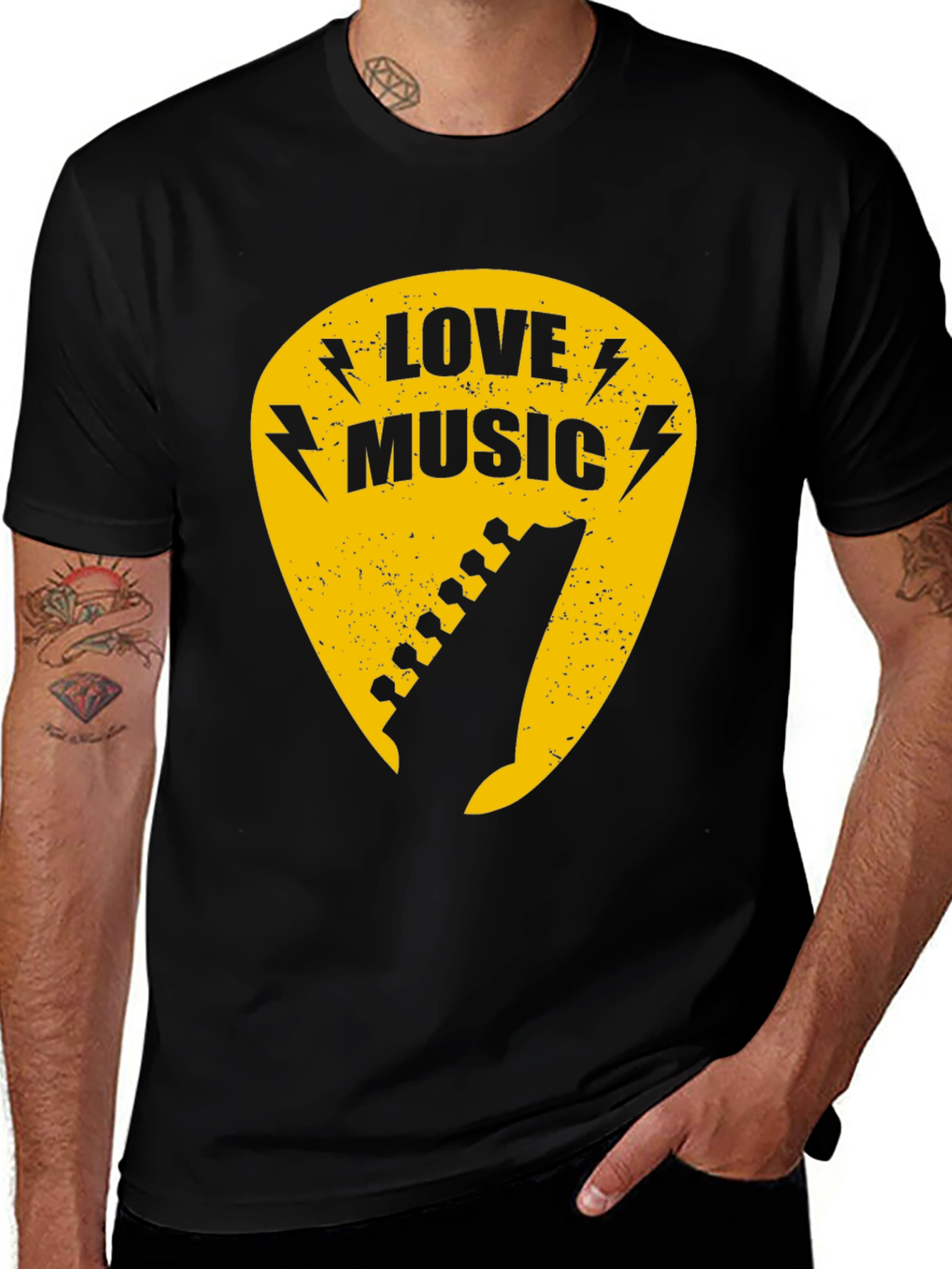 Variant 30 of Love Music Guitar Pick Graphic Tee - Black