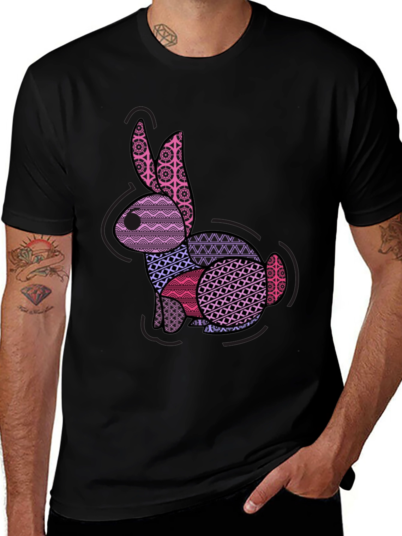 Patterned Easter Bunny Graphic T-Shirt