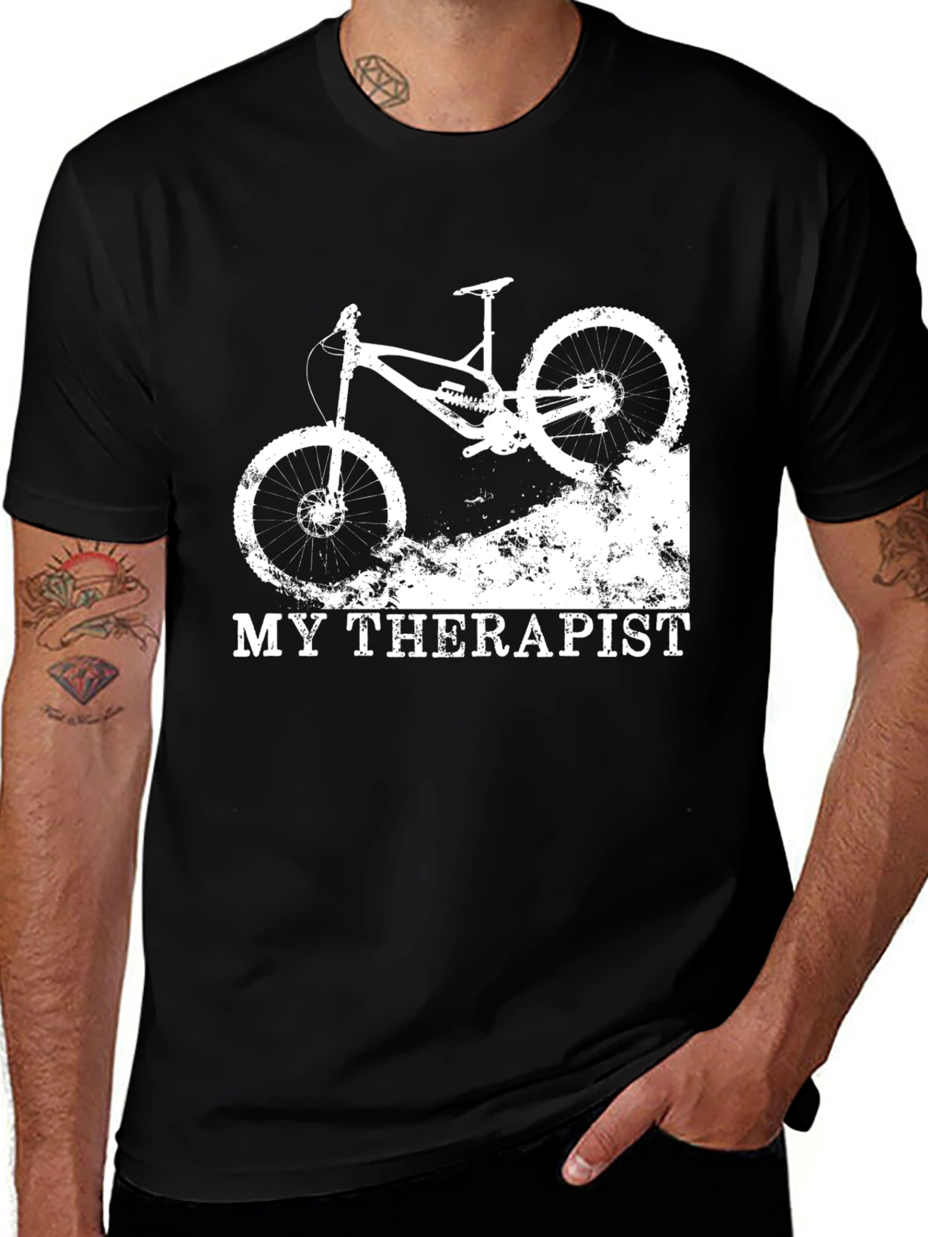 Variant 27 of My Therapist is a Bike T-Shirt - Mountain Biking Therapy Tee