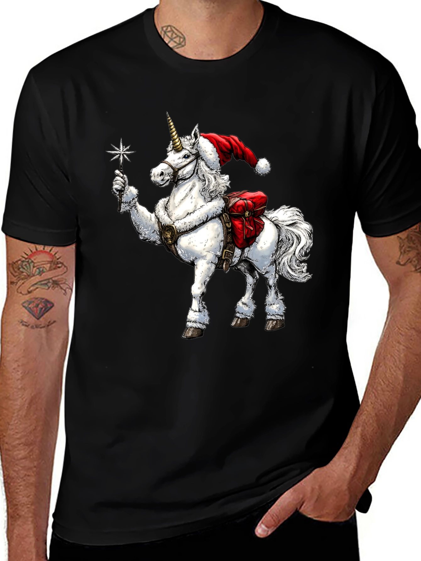 Variant 19 of Holiday Unicorn T-Shirt - Festive Santa Hat Design