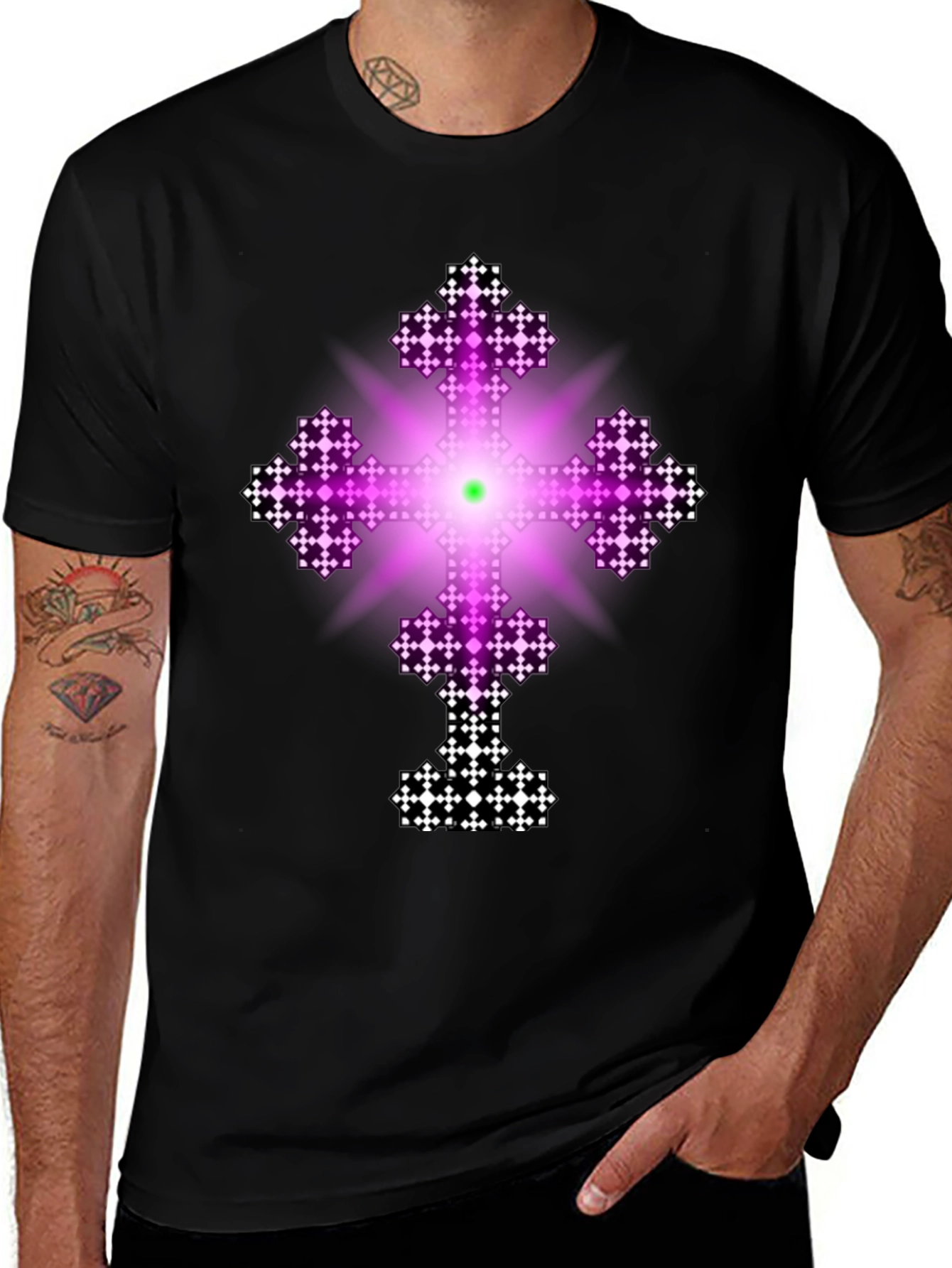 Variant 27 of Fractal Cross Graphic Tee - Black Cotton