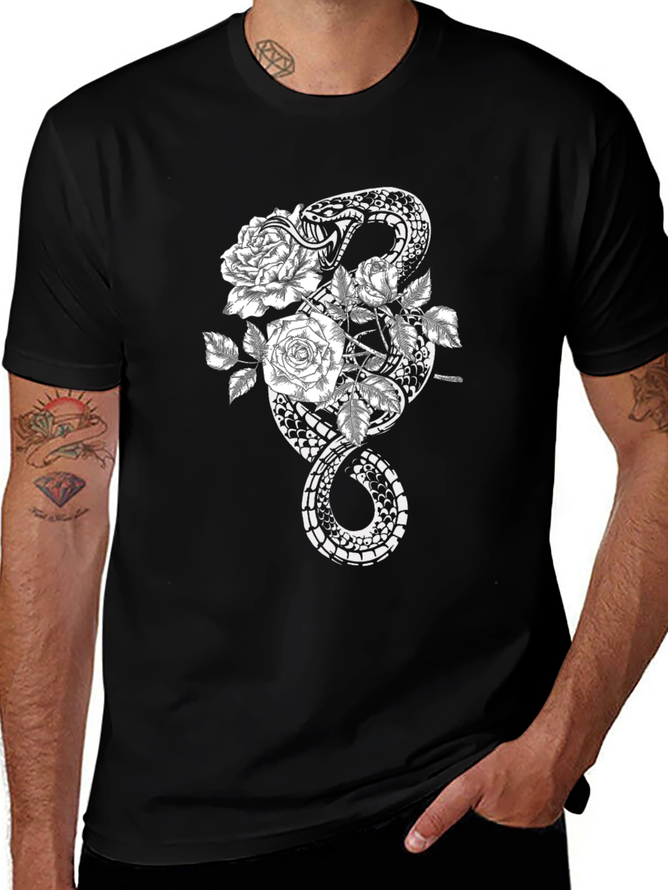 Variant 10 of Snake and Roses Graphic Tee - Stylish Black T-Shirt