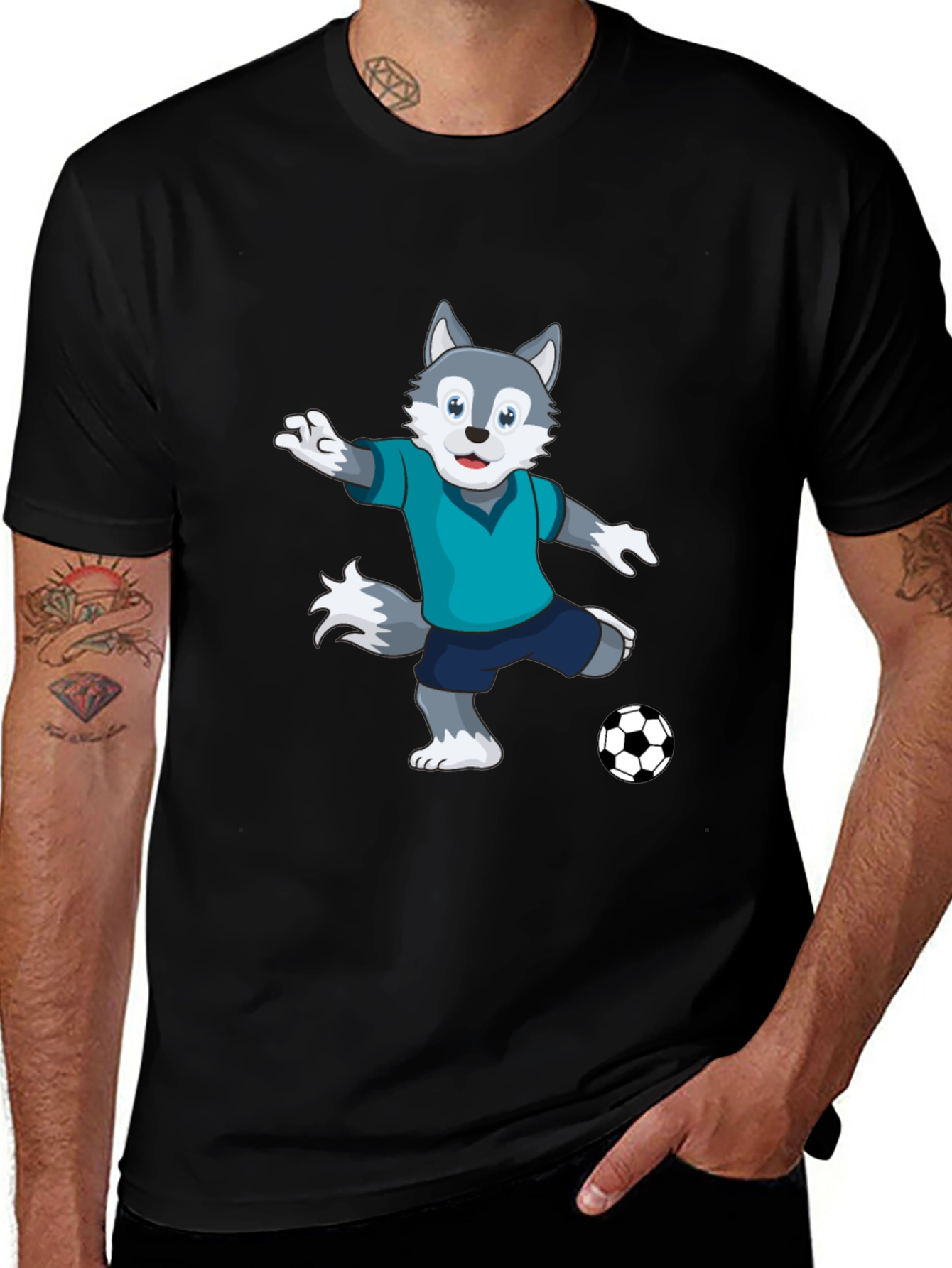 Variant 17 of Cool Wolf Soccer Player Black T-Shirt