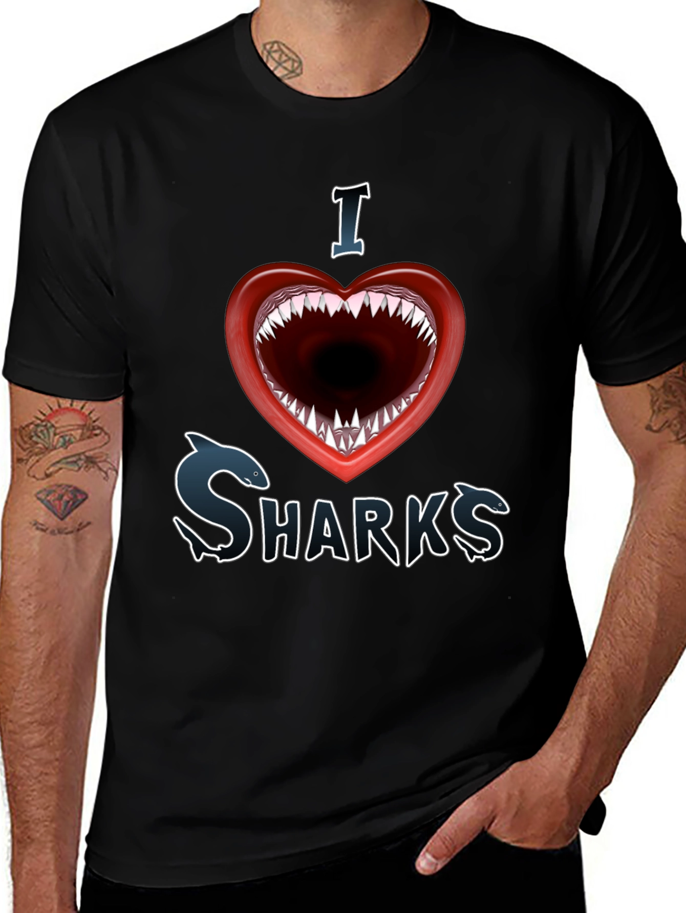 Variant 14 of I Love Sharks Graphic Tee - Shark Mouth Heart