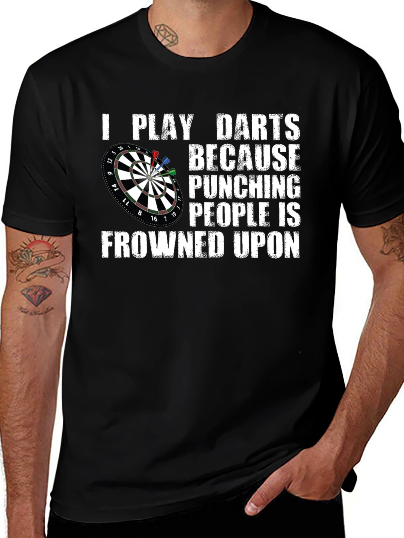 Variant 21 of Funny Darts T-Shirt - Punching People is Frowned Upon