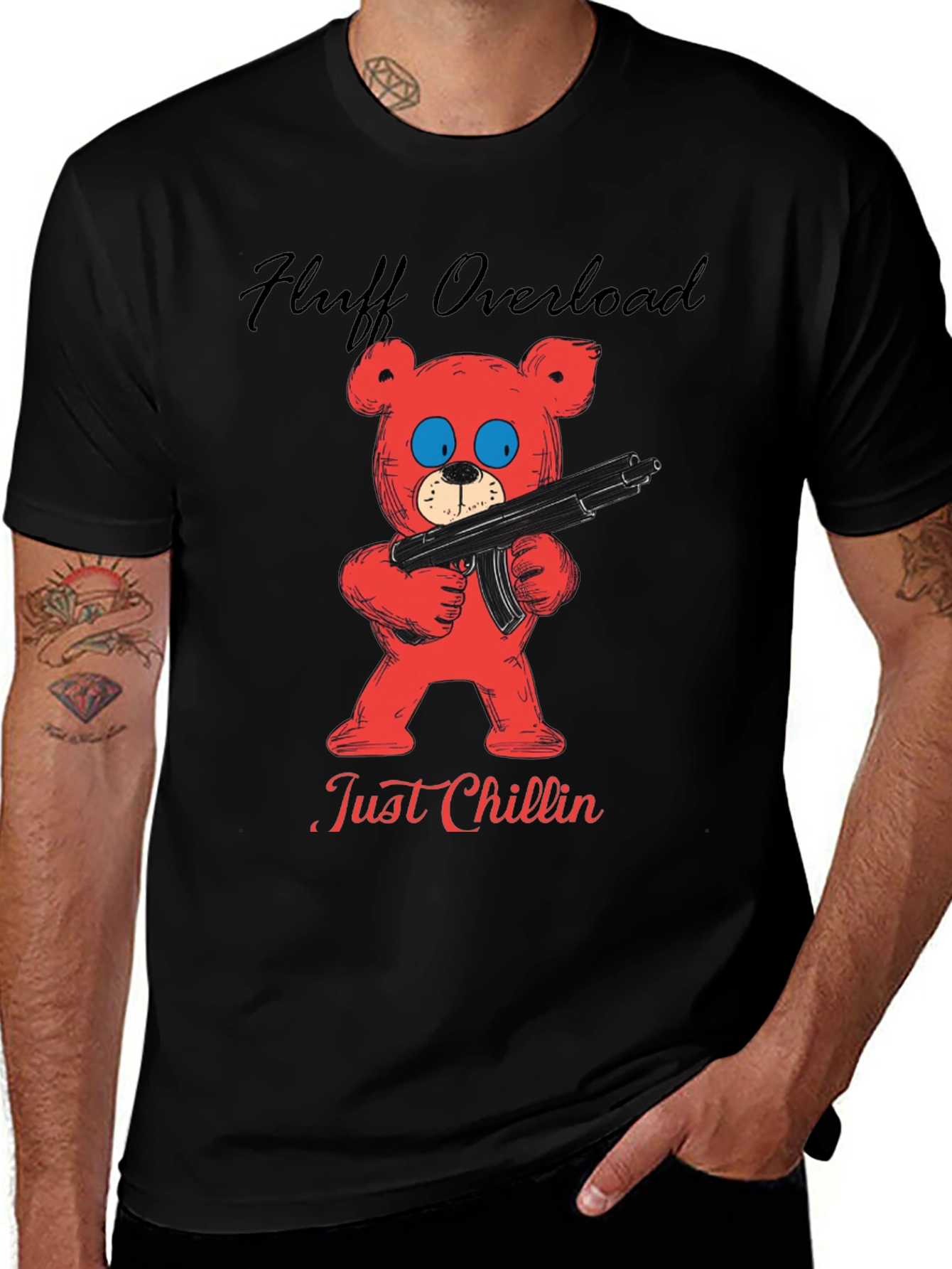Variant 22 of Fluff Overload T-Shirt: Red Bear with Gun