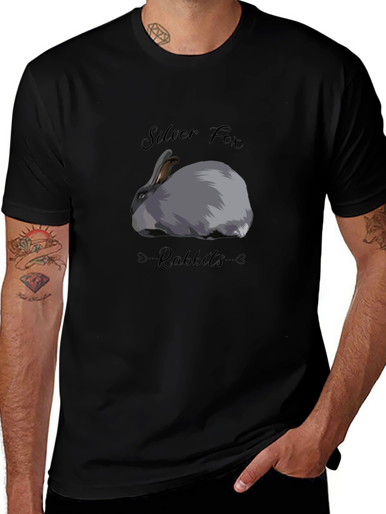 Variant 23 of Silver Fox Rabbits Black T-Shirt