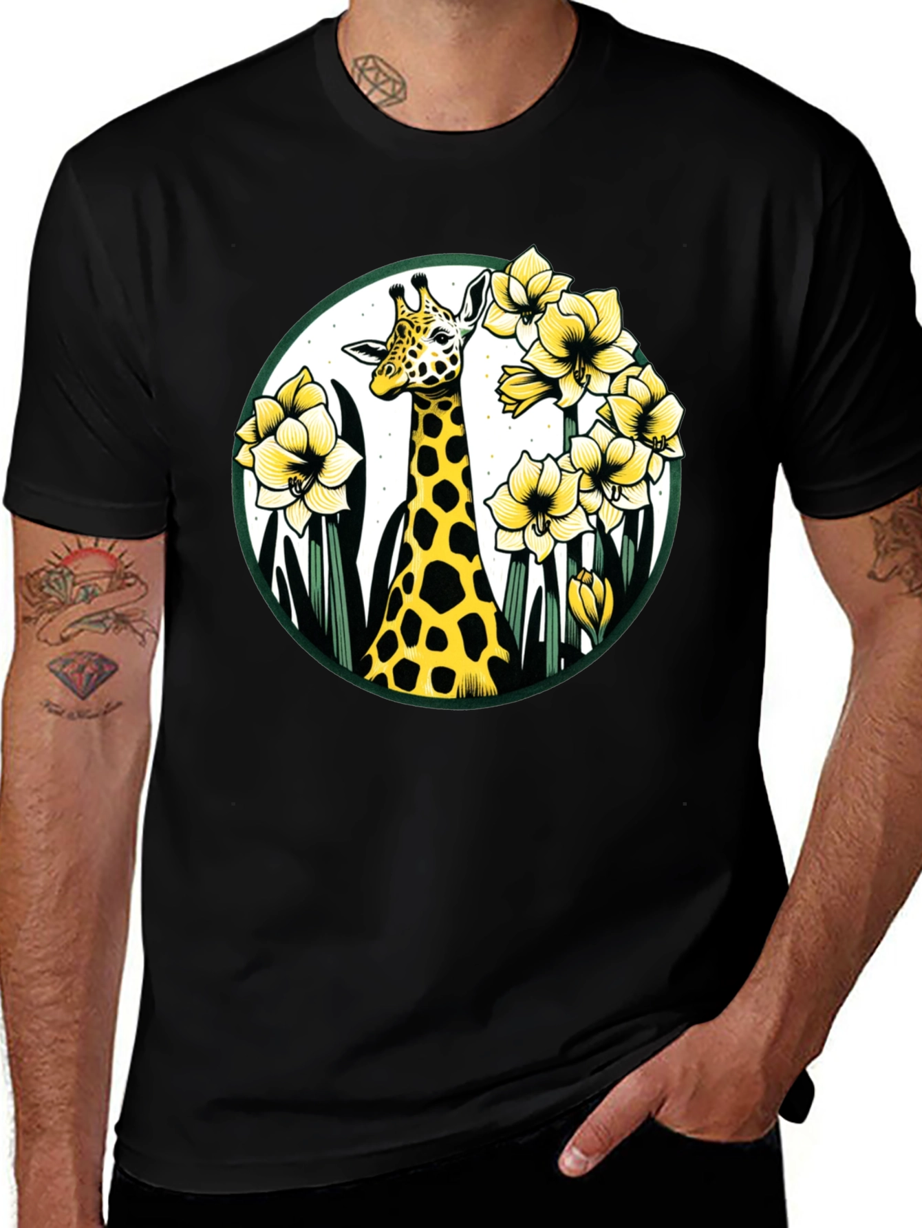 Variant 18 of Giraffe & Floral T-Shirt: Unique Animal Print