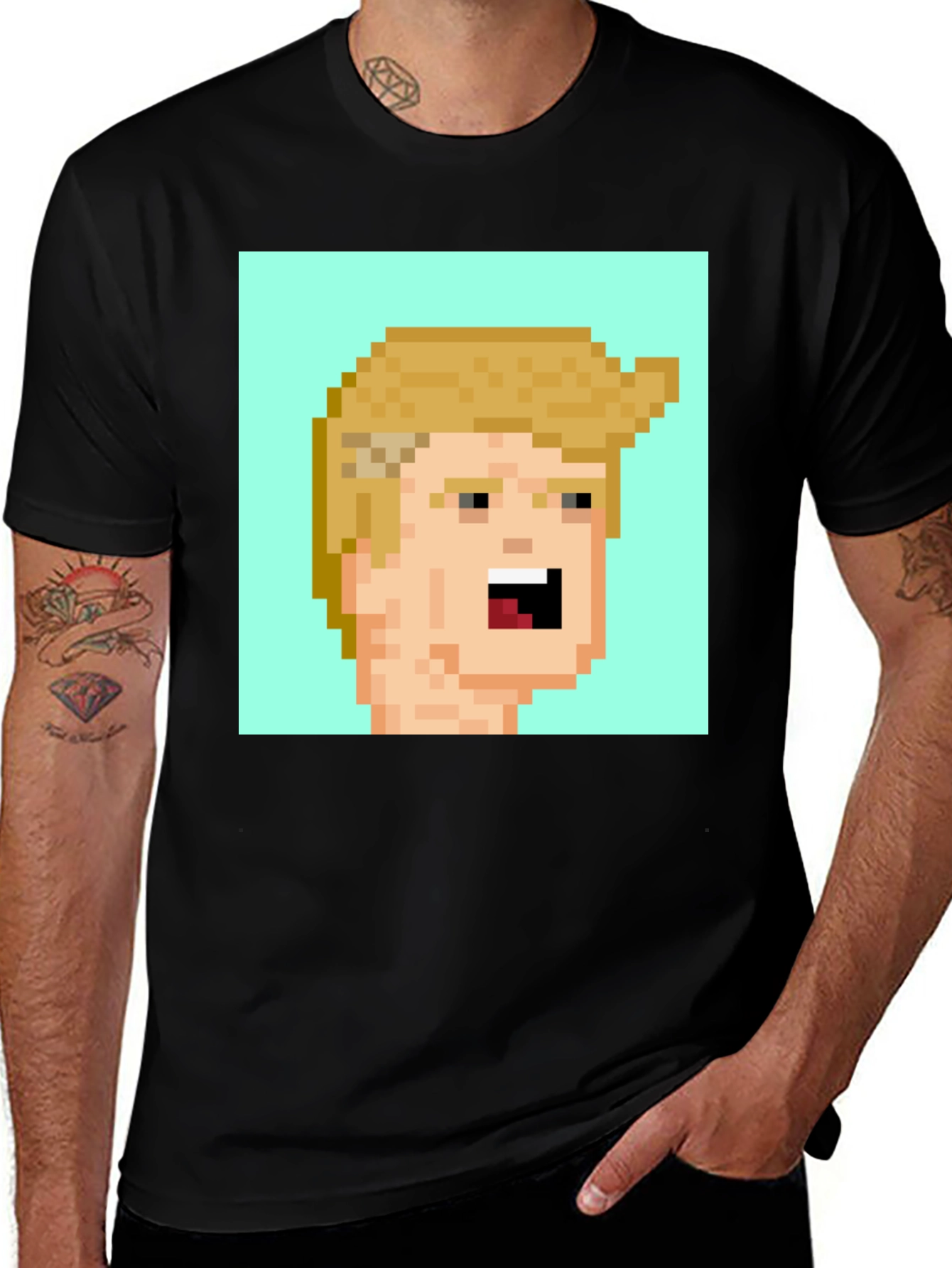 Variant 22 of Pixel Art Trump Tee - Black Cotton Blend