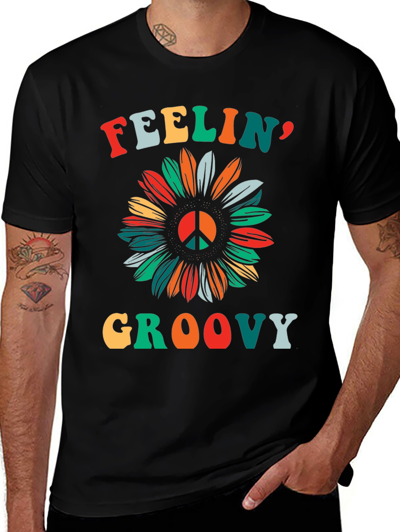 Variant 6 of Feelin' Groovy Peace Sign Sunflower Graphic Tee