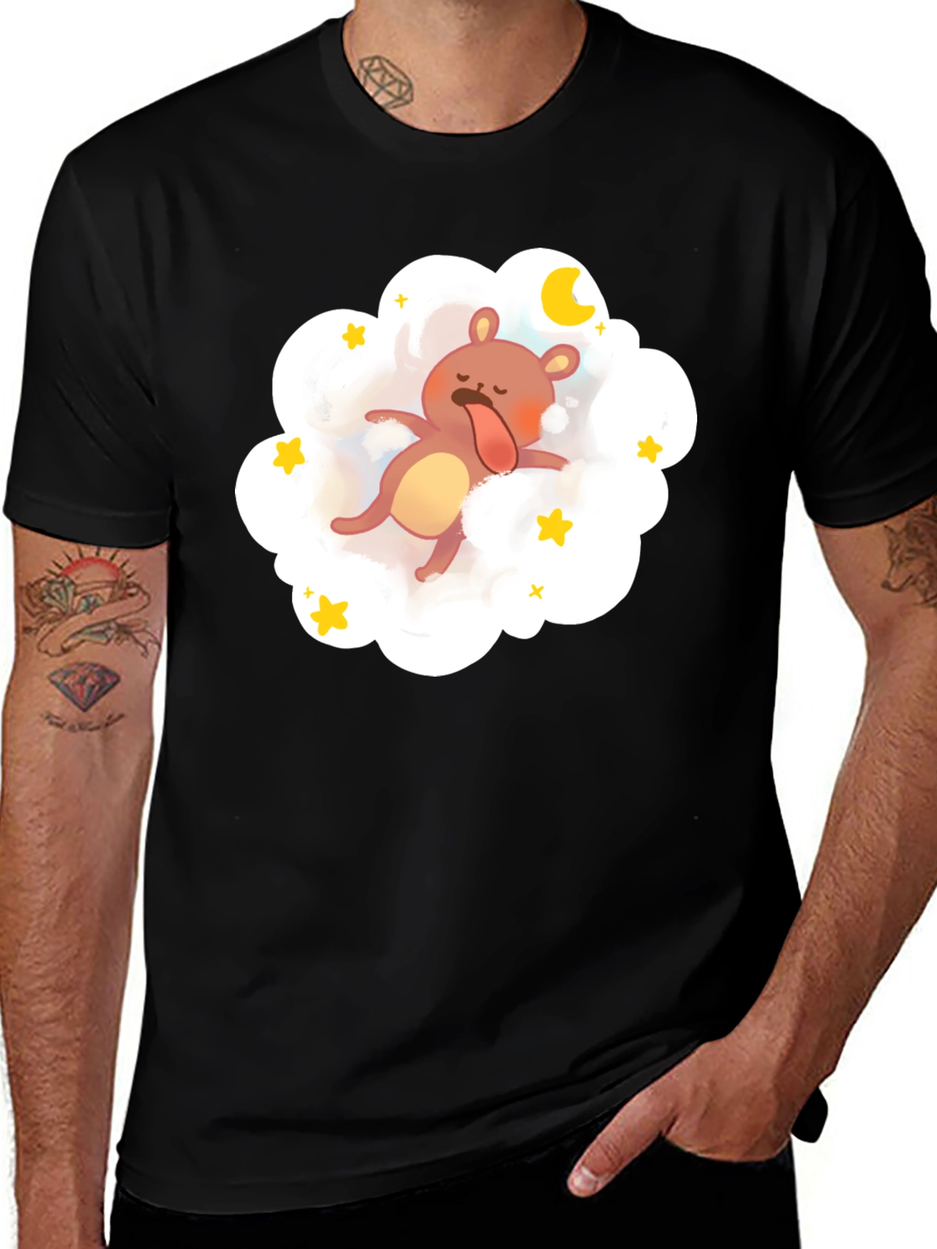 Dreamy Bear Graphic Tee - Black Cotton Comfort