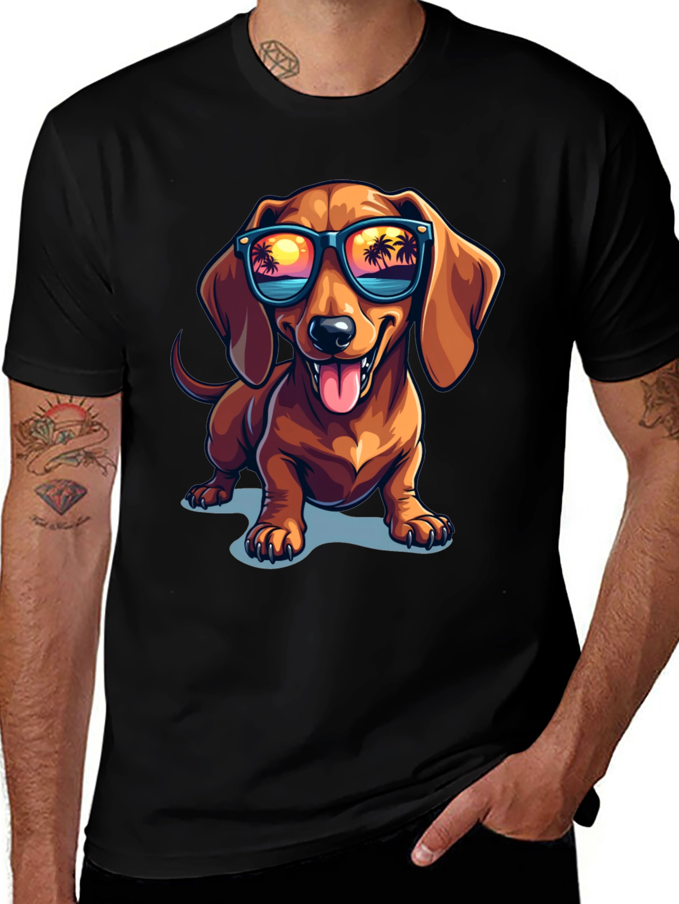Variant 2 of Cool Dachshund Dog T-Shirt with Sunglasses - Summer Vibes!