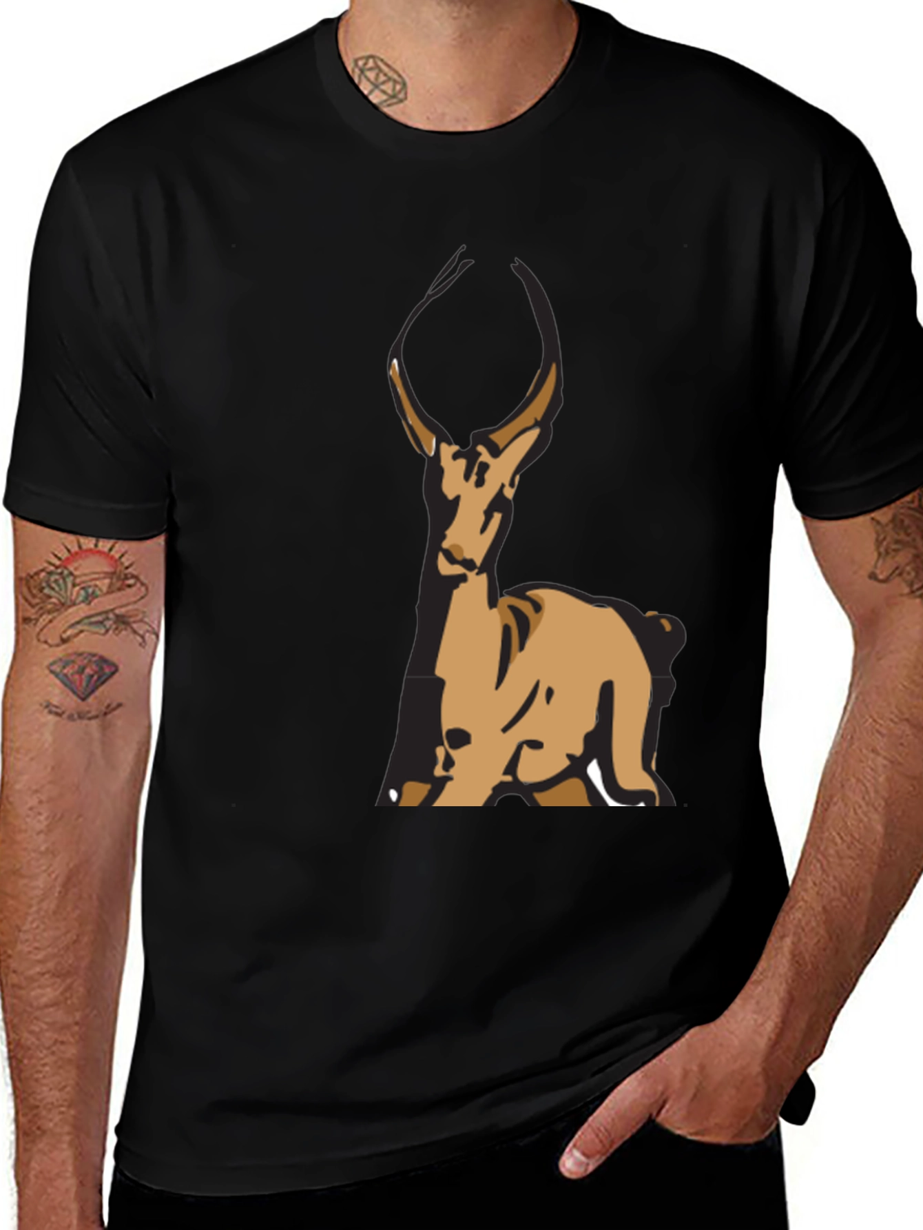 Variant 18 of Deer Graphic Black T-Shirt - Casual Wear