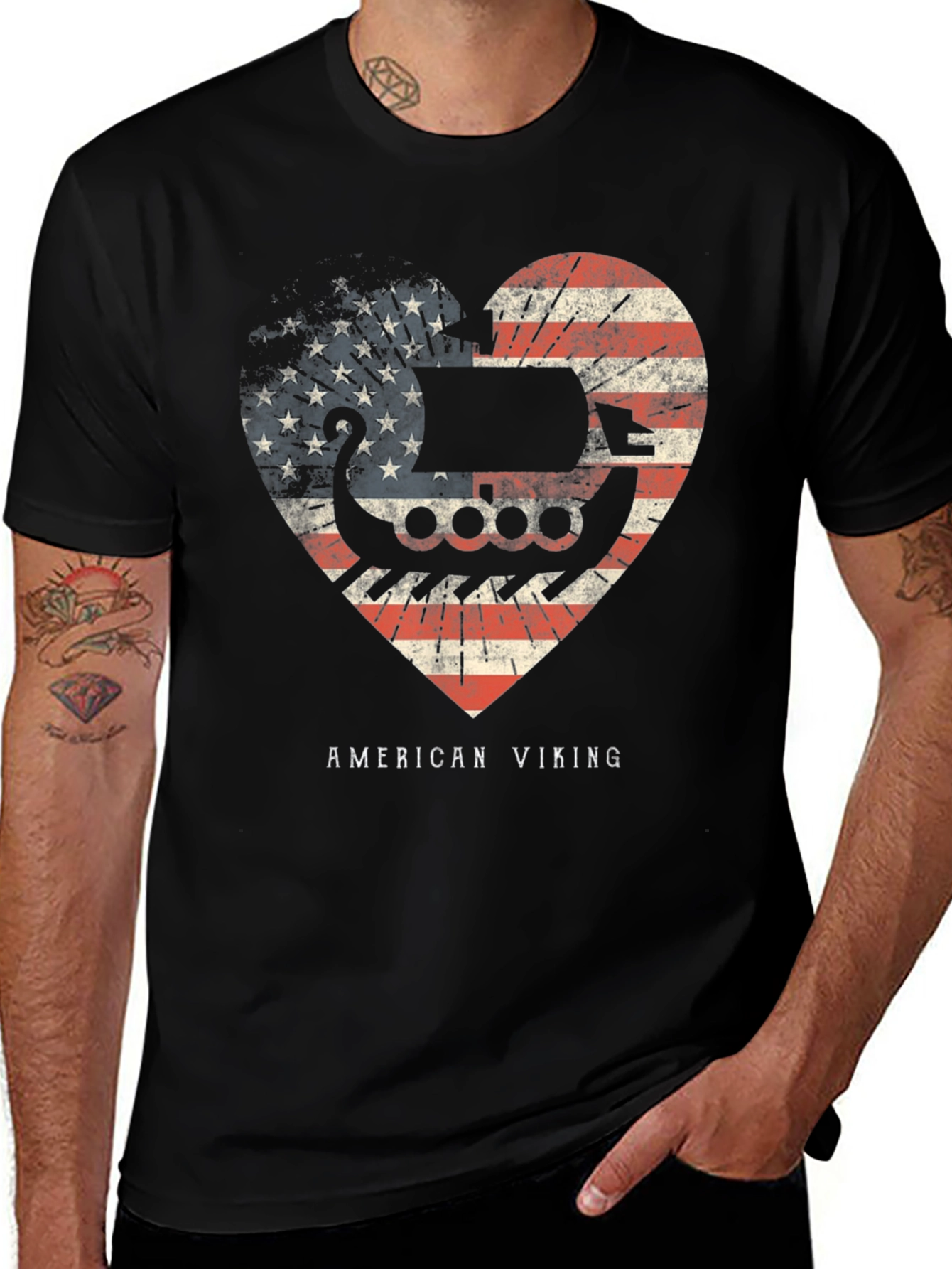 American Viking Heart Flag Graphic T-Shirt