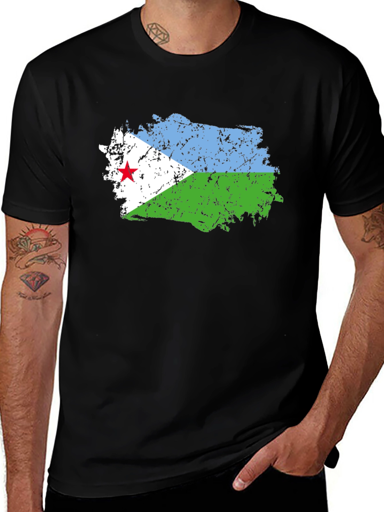 Variant 18 of Djibouti Flag T-Shirt - Black Graphic Tee