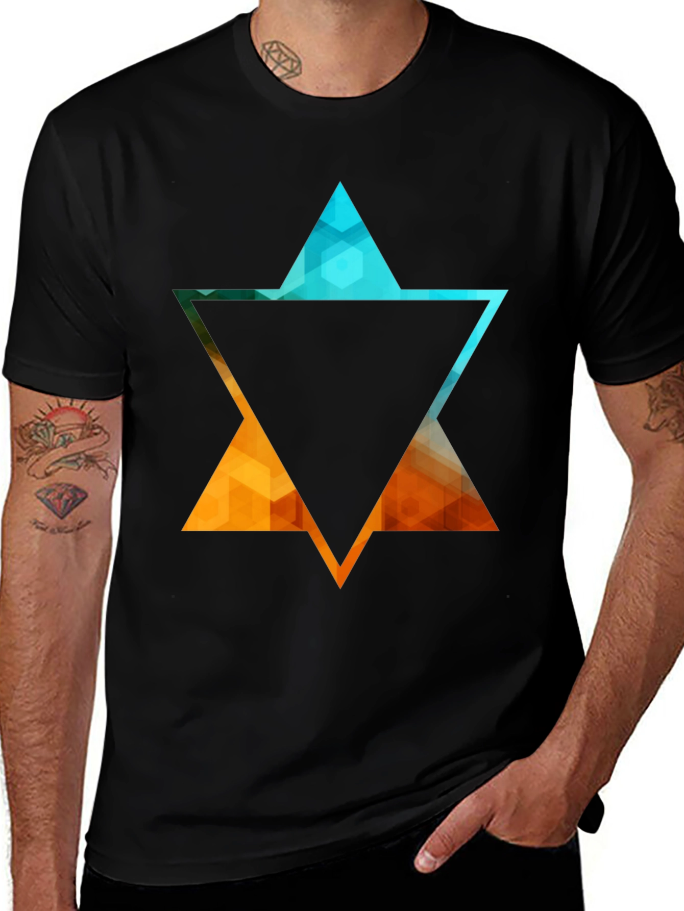 Variant 2 of Geometric Star Graphic Tee - Stylish Black T-Shirt
