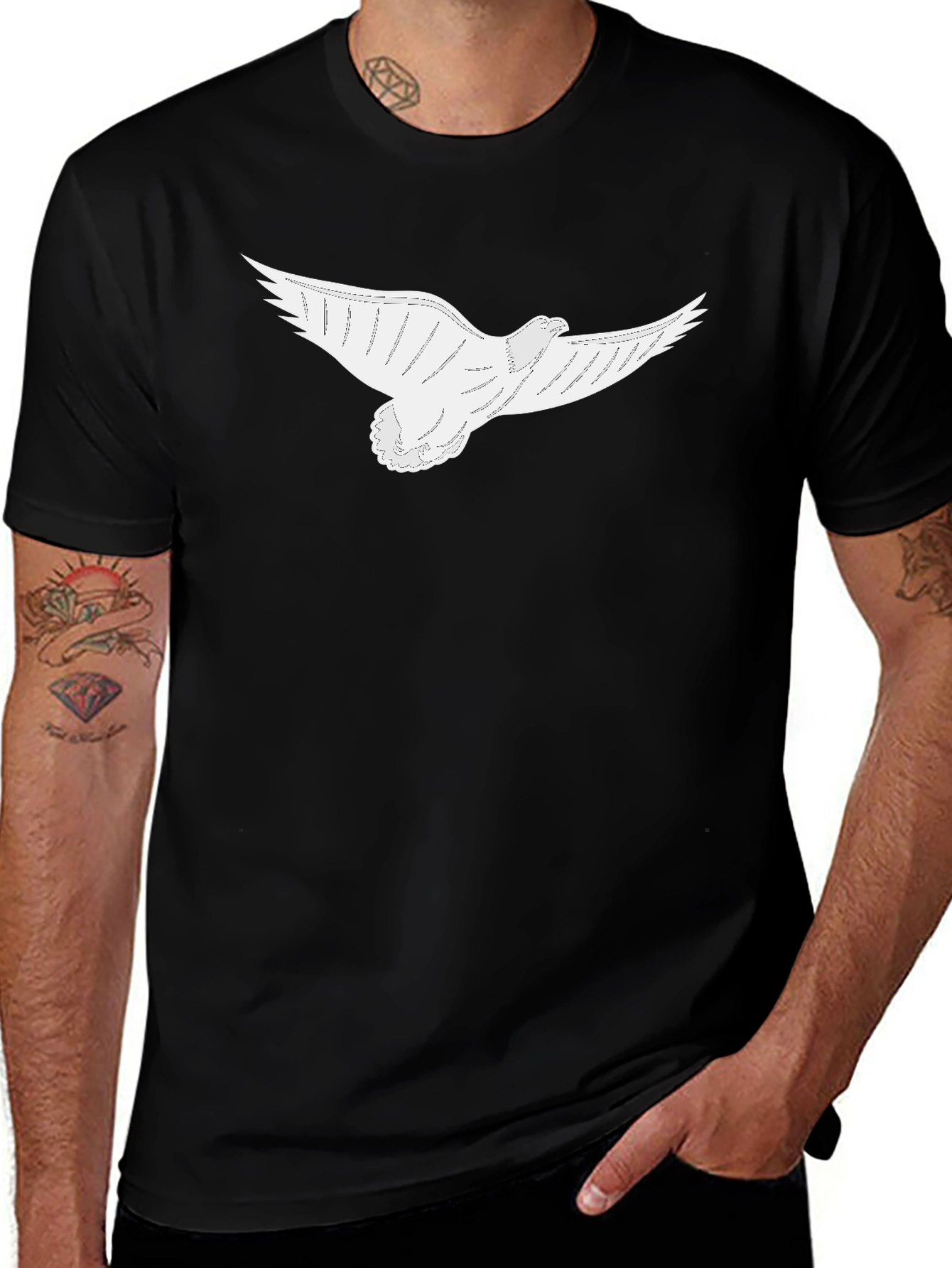 Variant 25 of Black Tee with White Dove Graphic
