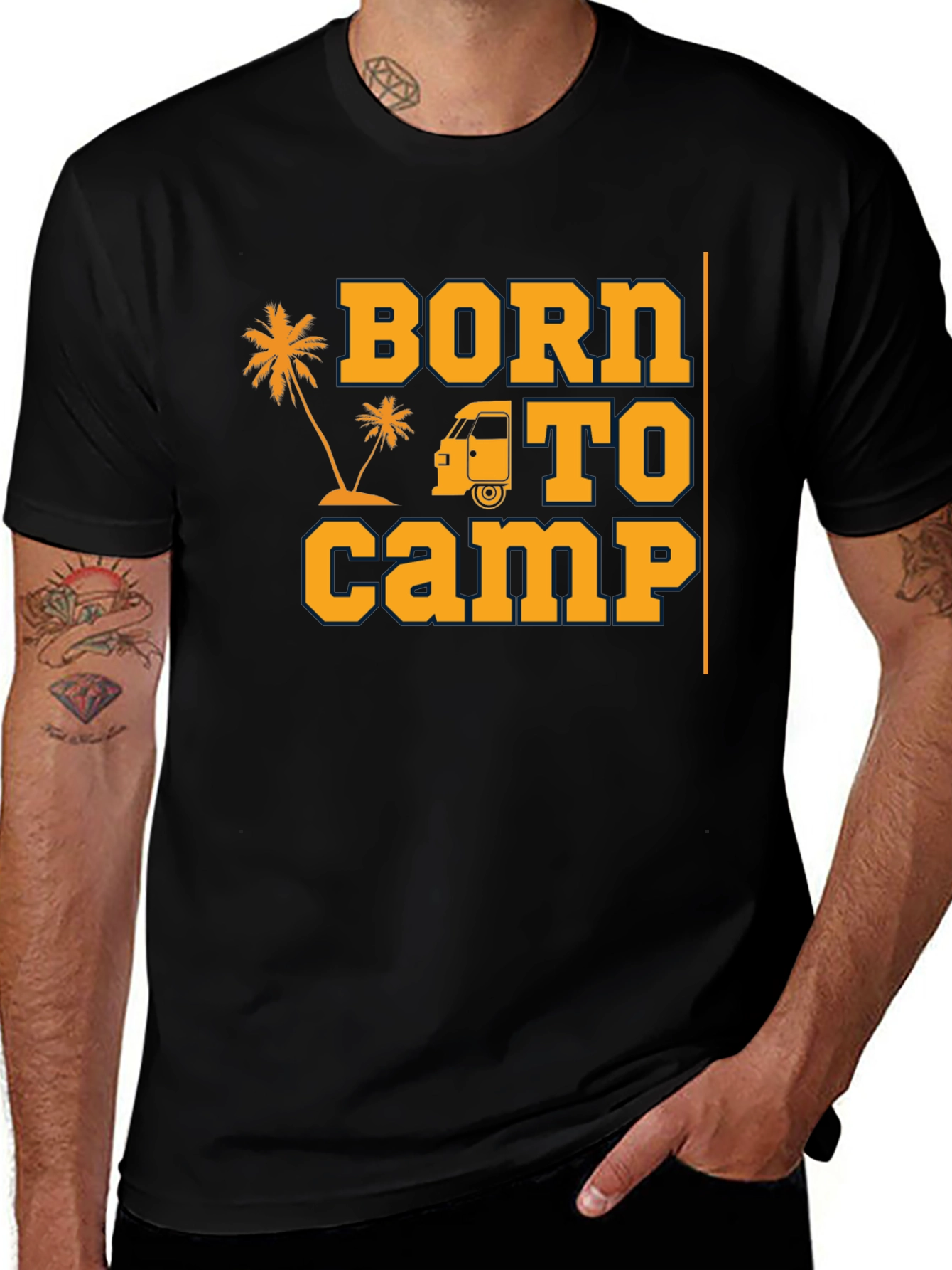 Variant 28 of Born to Camp Graphic T-Shirt - Camper Van & Palms