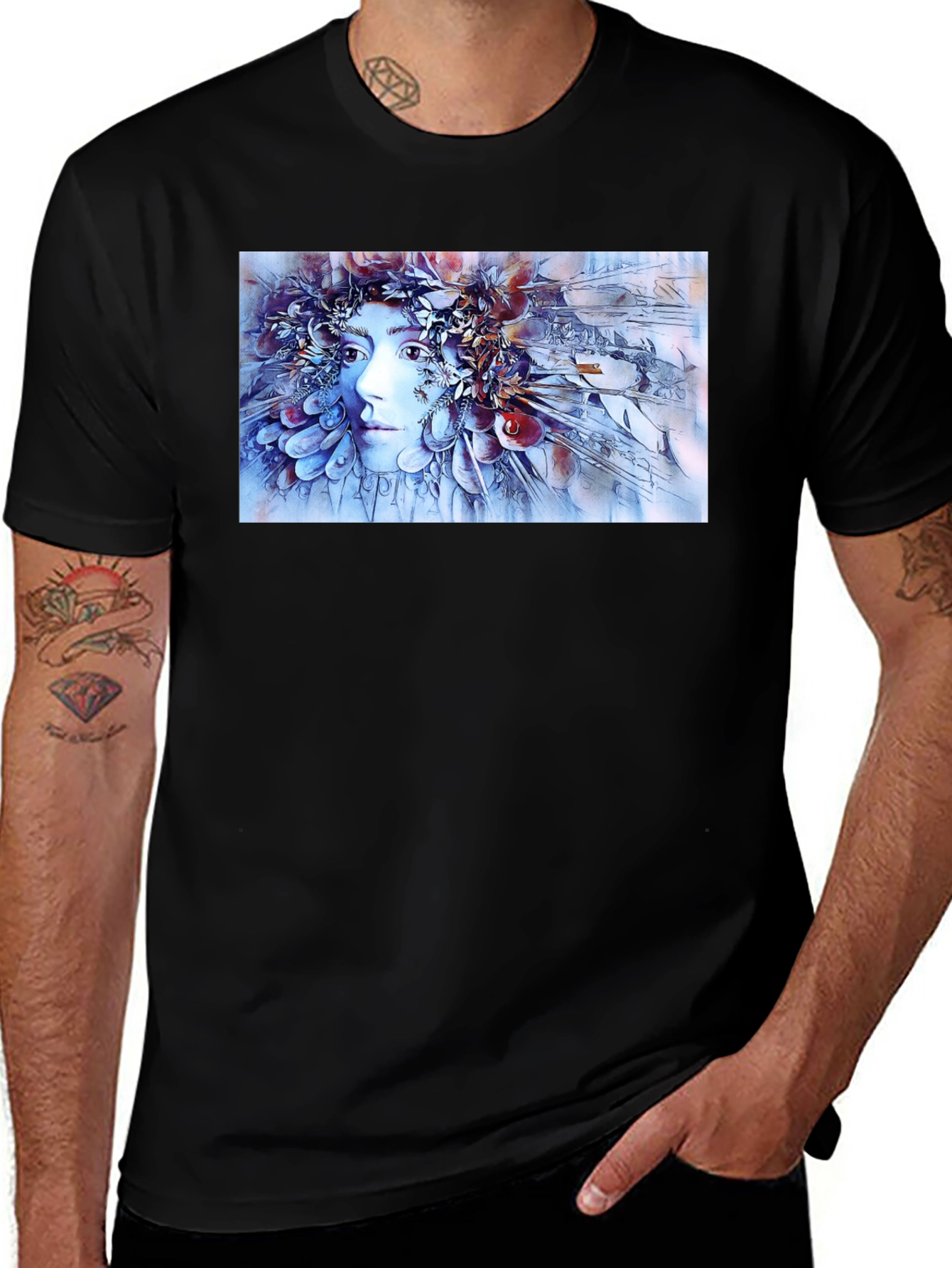 Variant 3 of Artistic Face Print Black T-Shirt