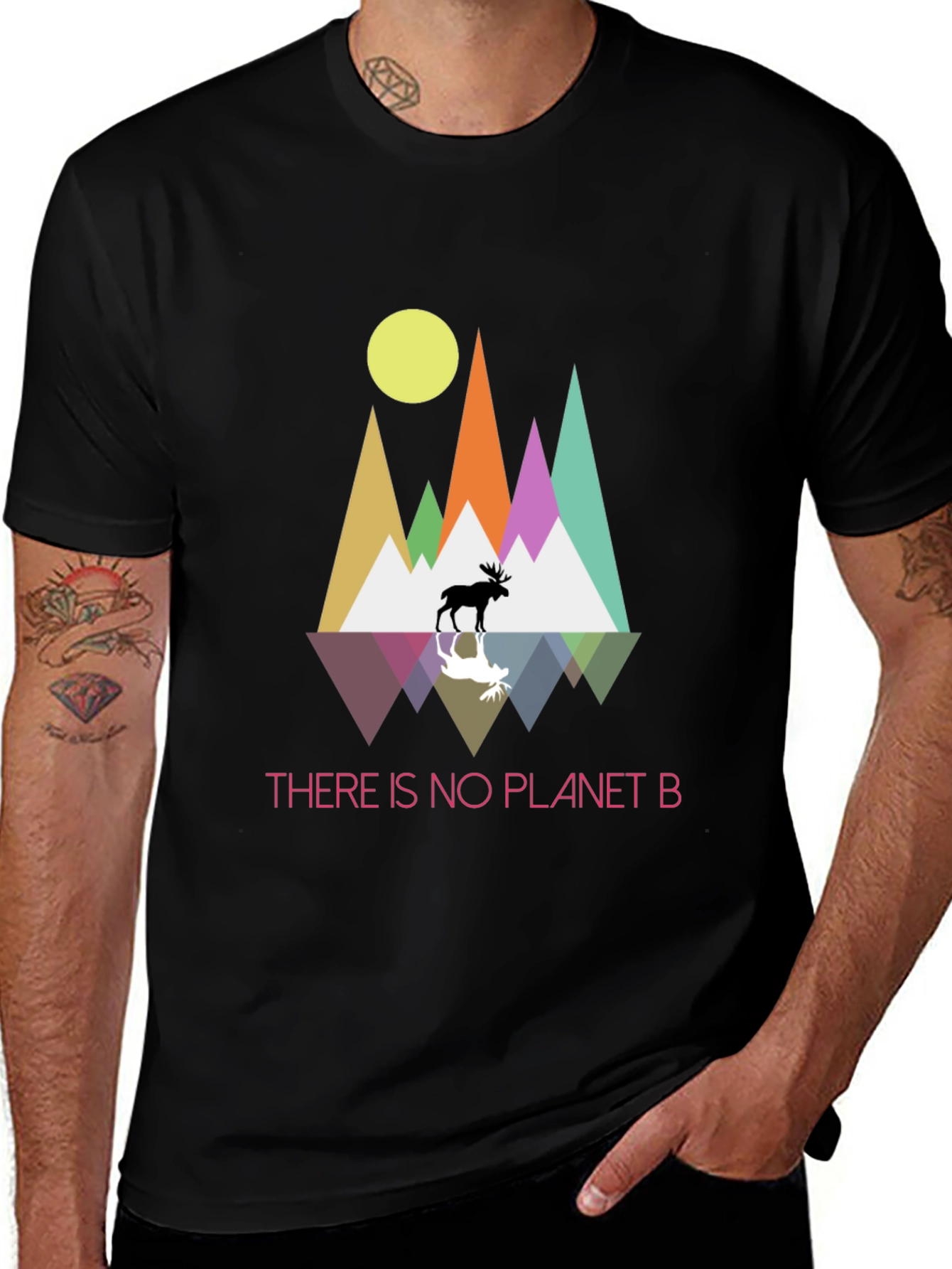 Variant 20 of Planet B T-Shirt - Geometric Mountain Scene with Moose
