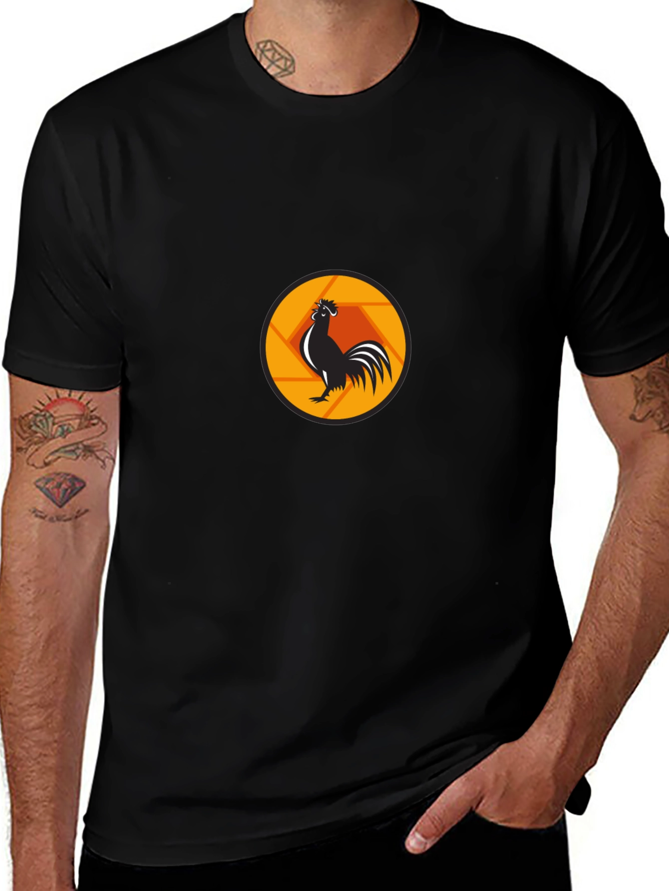 Variant 4 of Rooster Aperture Black T-Shirt - Unique Graphic Tee