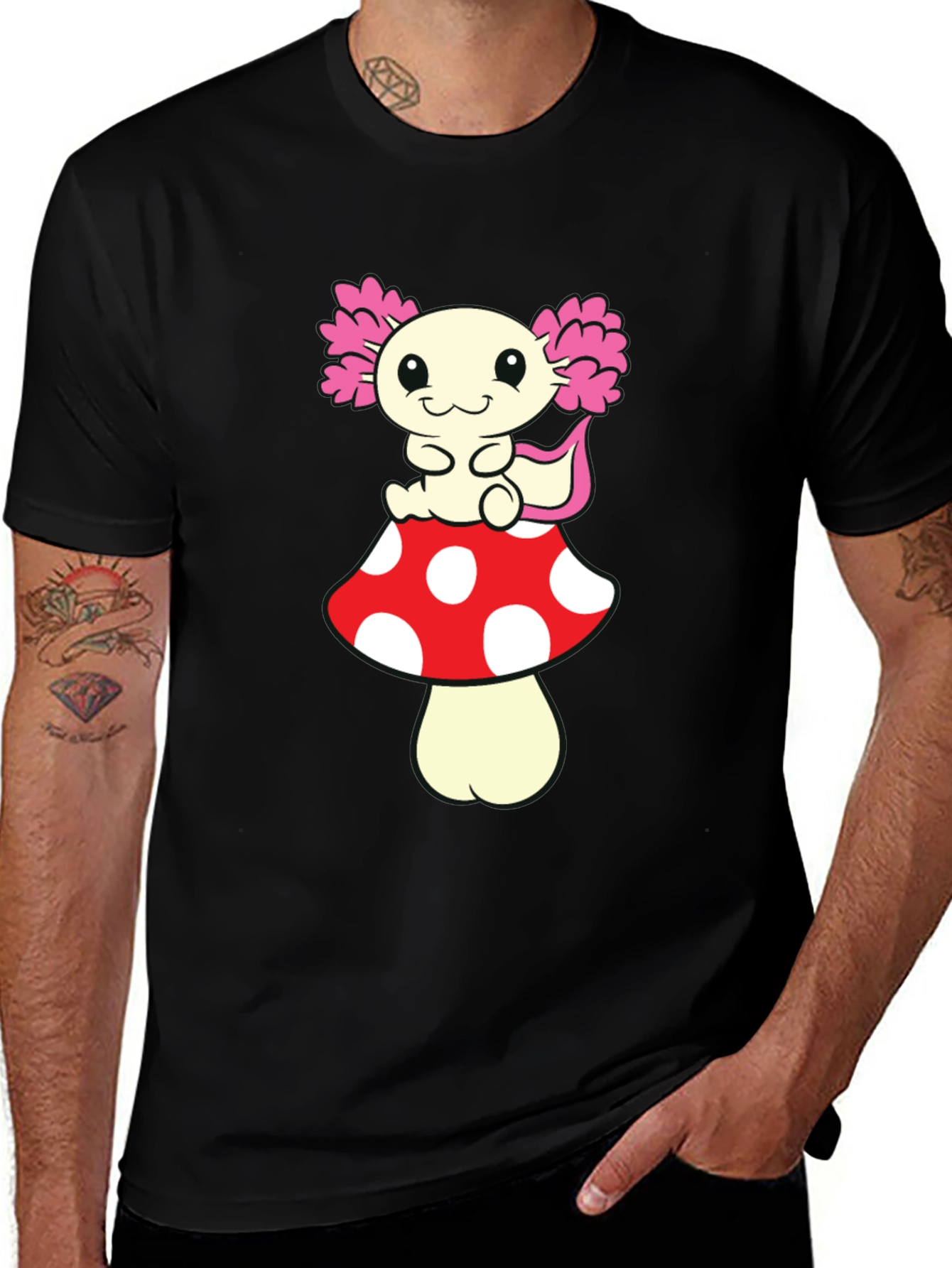 Black Axolotl Mushroom T-Shirt - Cute Cartoon Tee main image
