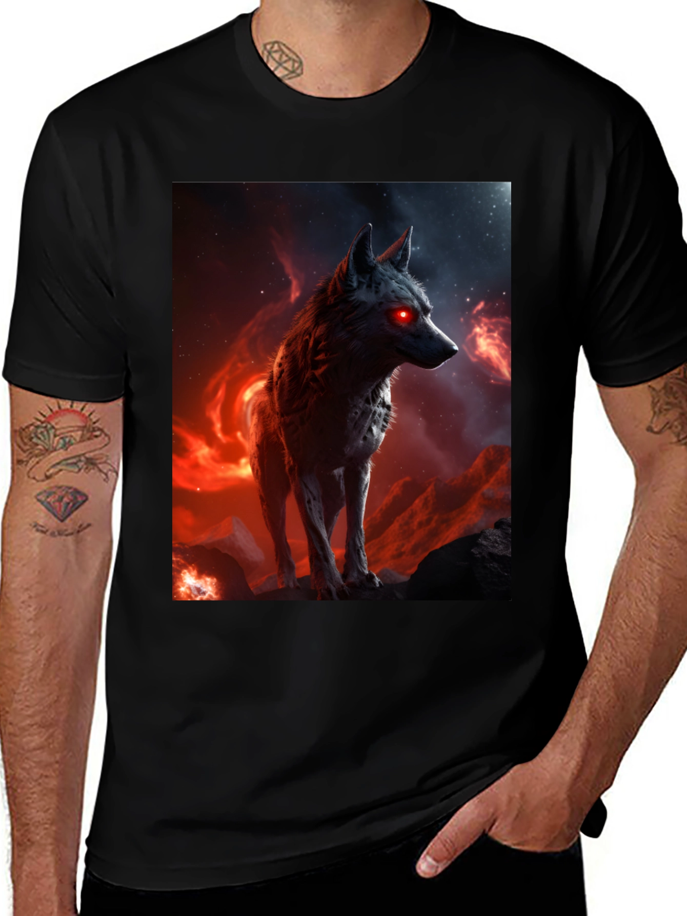 Variant 5 of Inferno Wolf Graphic Tee - Bold Black Cotton Shirt