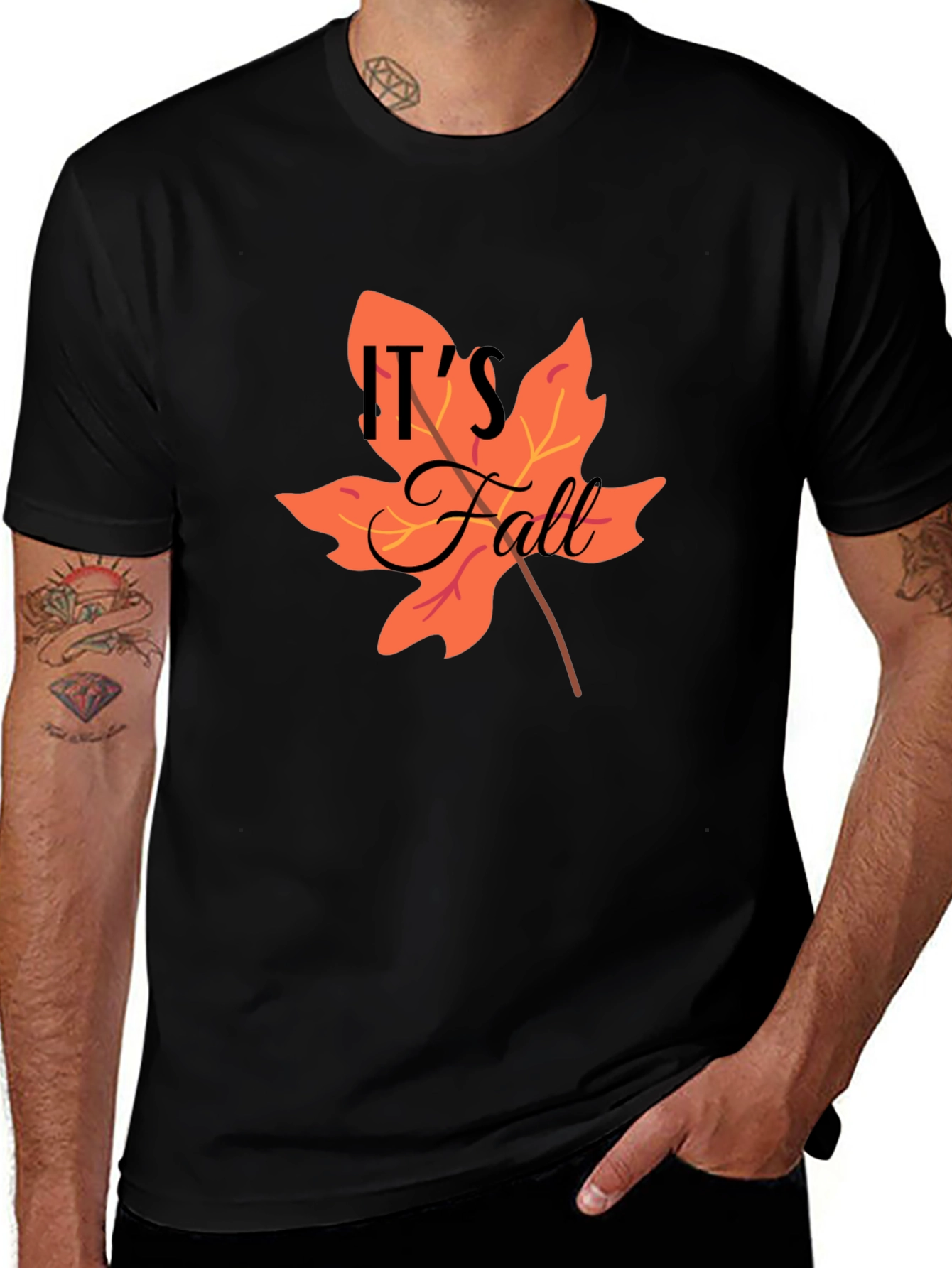 Variant 27 of It's Fall Black T-Shirt - Autumn Leaf Design