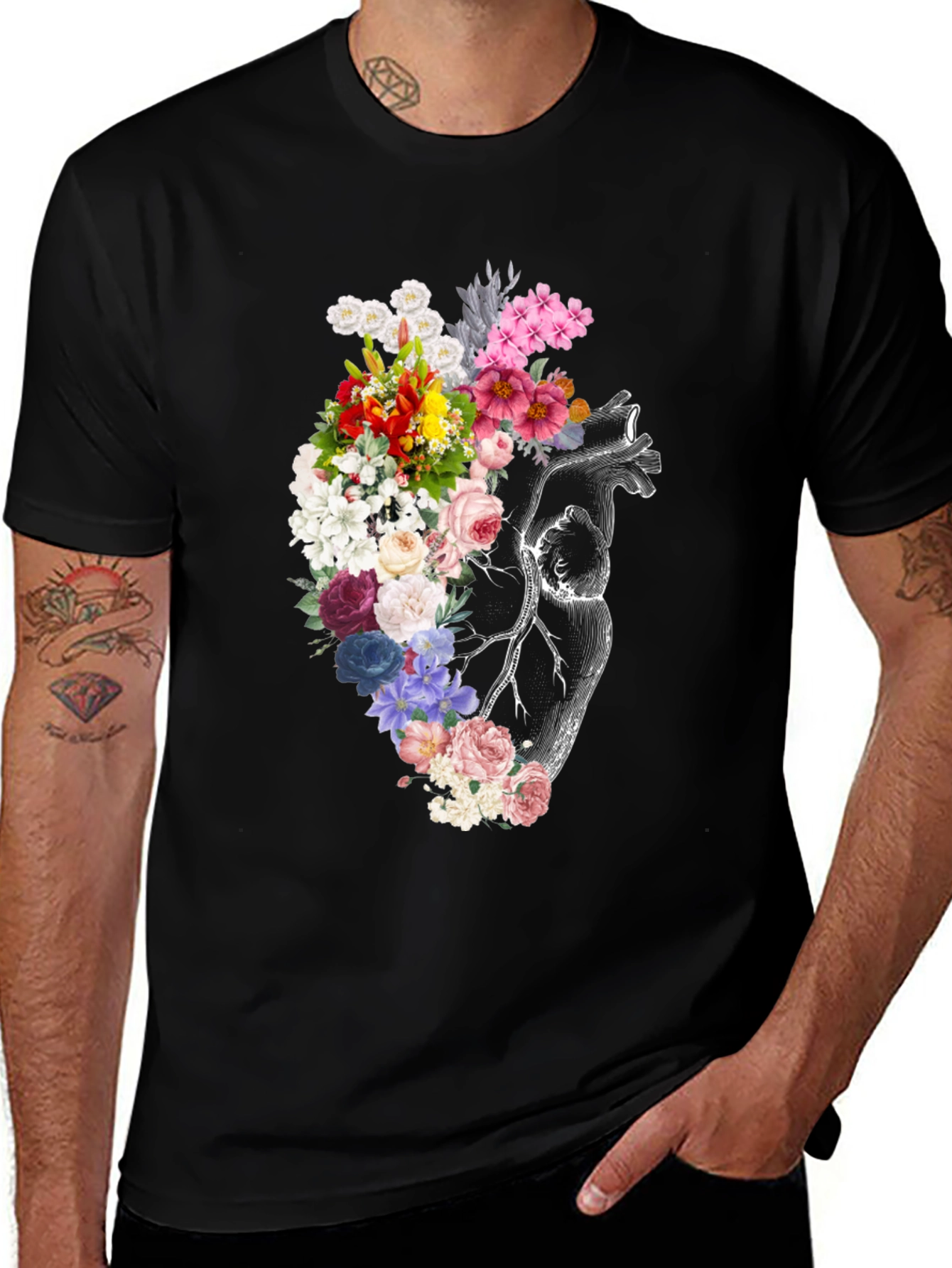 Variant 5 of Floral Heart Graphic T-Shirt - Unique Anatomical Design