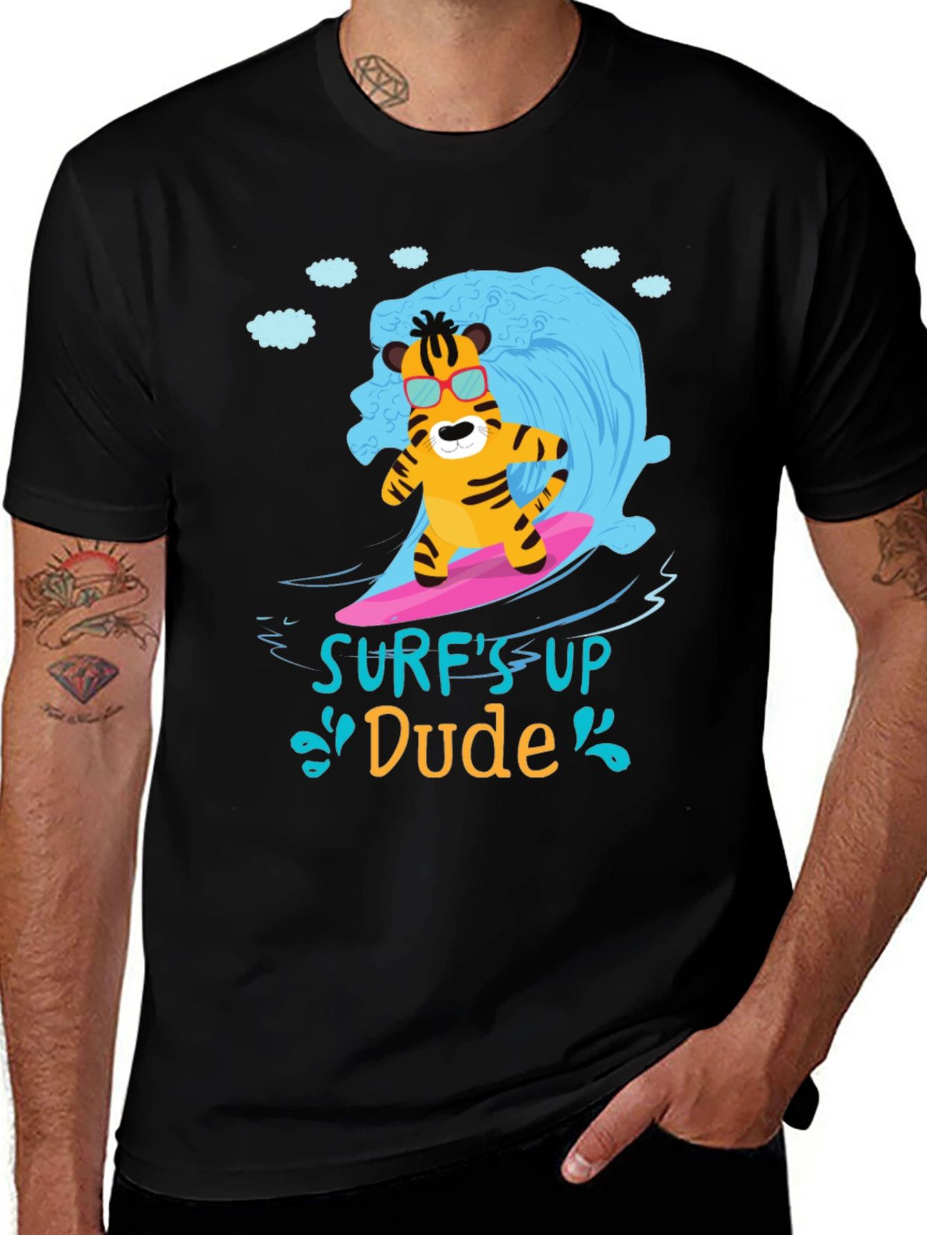 Surf's Up Dude T-Shirt - Cool Tiger Design