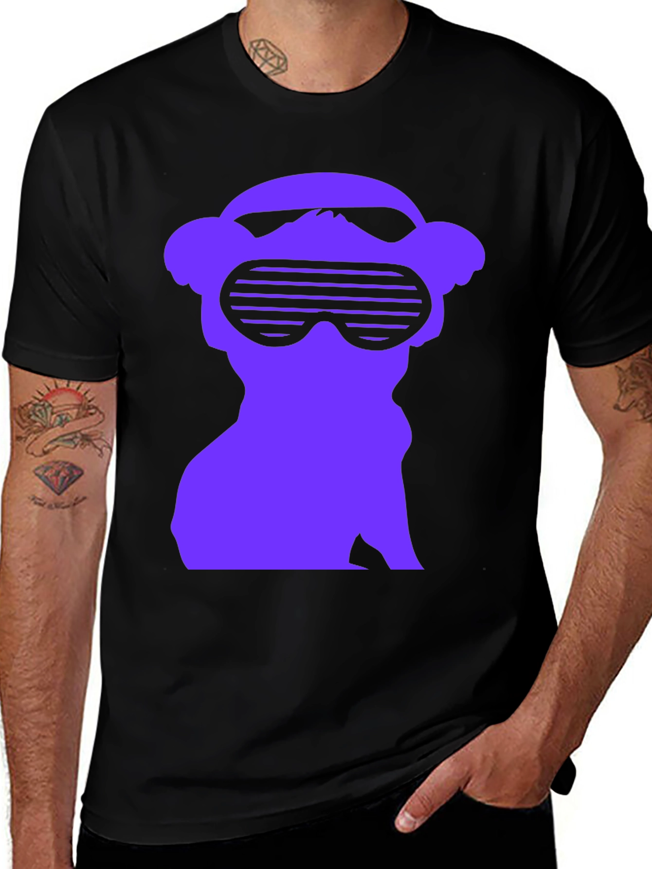 Variant 14 of Cool Monkey T-Shirt - Black with Purple Graphic
