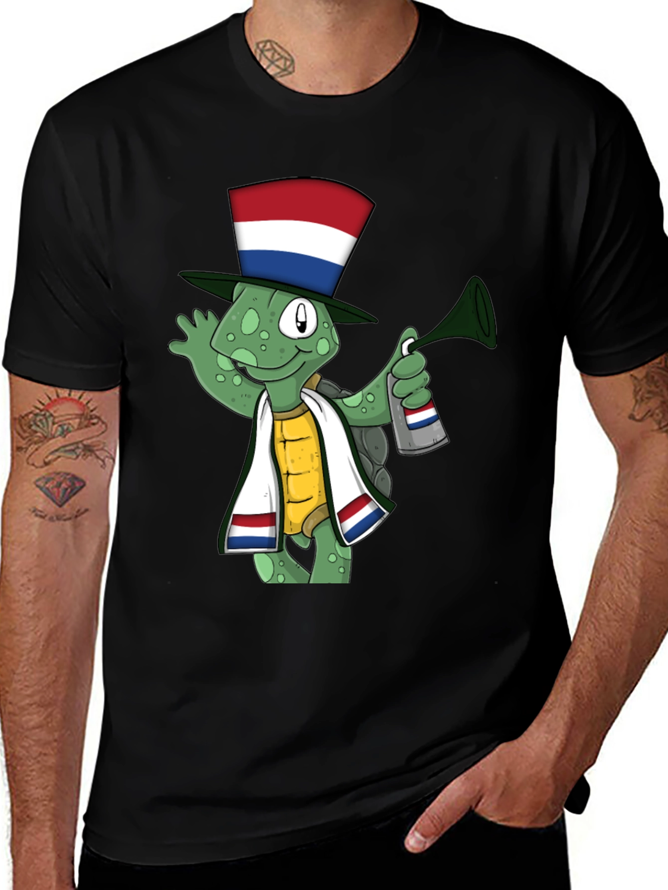 Variant 5 of Dutch Turtle T-Shirt: Festive Cartoon Design