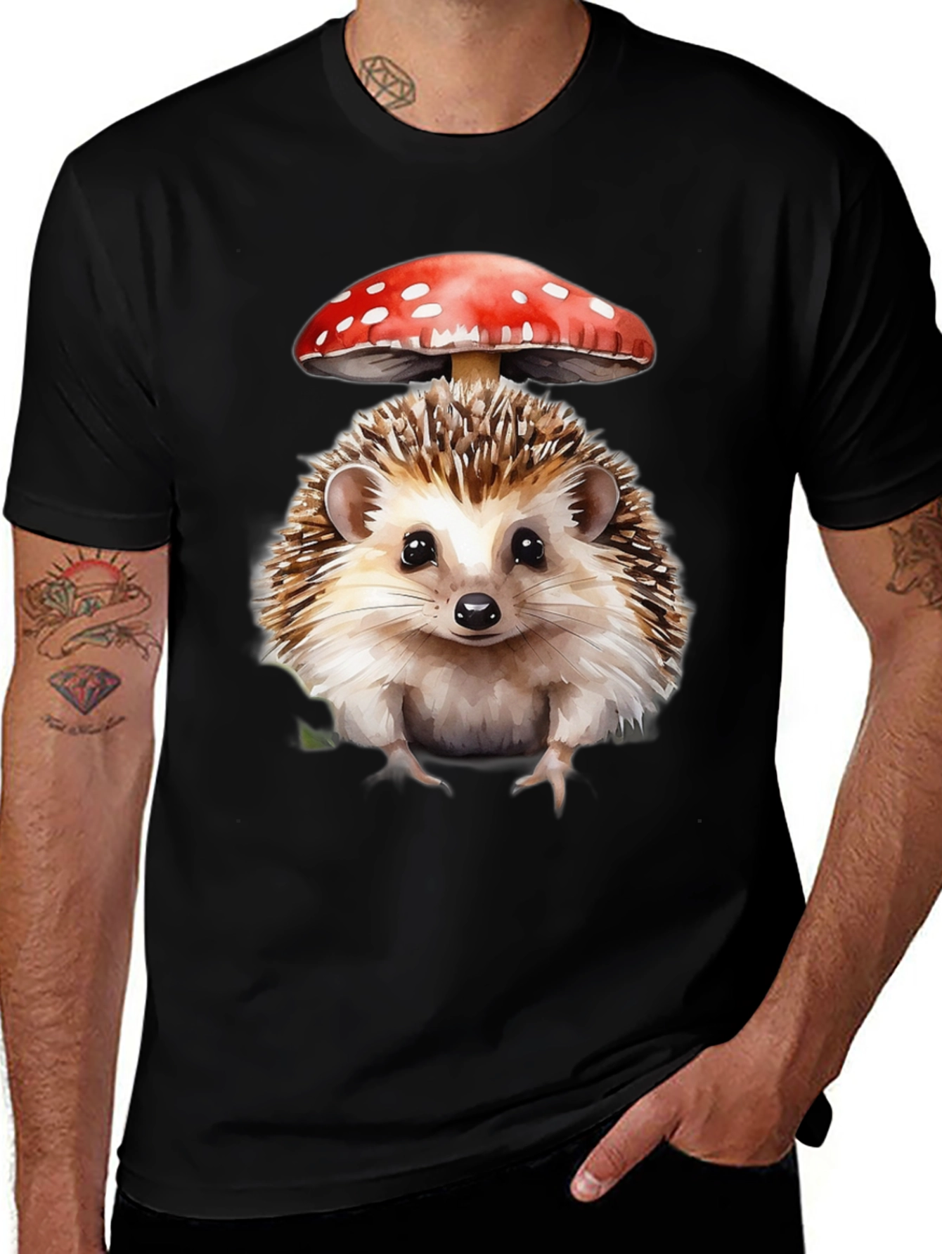 Variant 17 of Hedgehog with Mushroom Hat Graphic T-Shirt