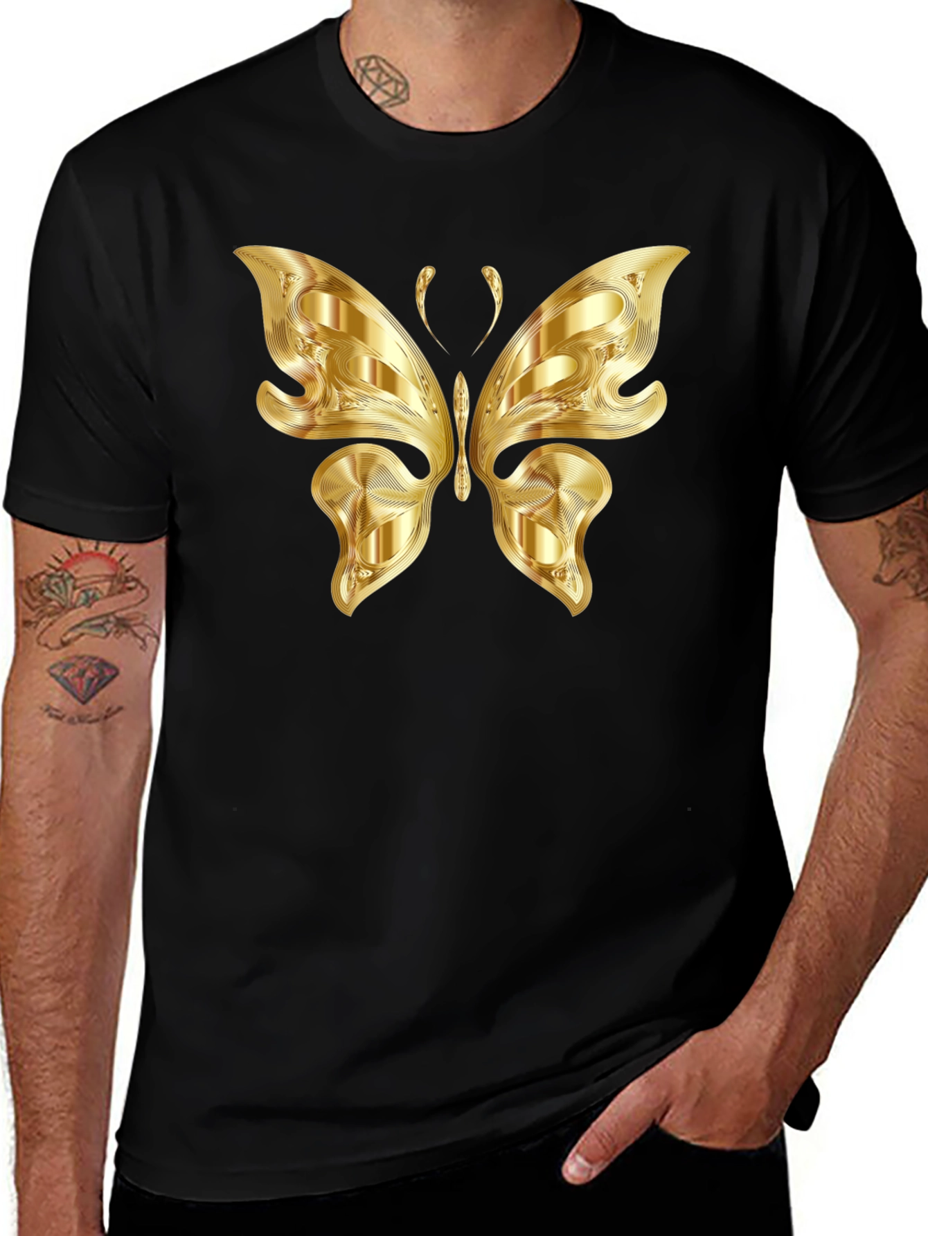 Variant 10 of Golden Butterfly Graphic Black T-Shirt