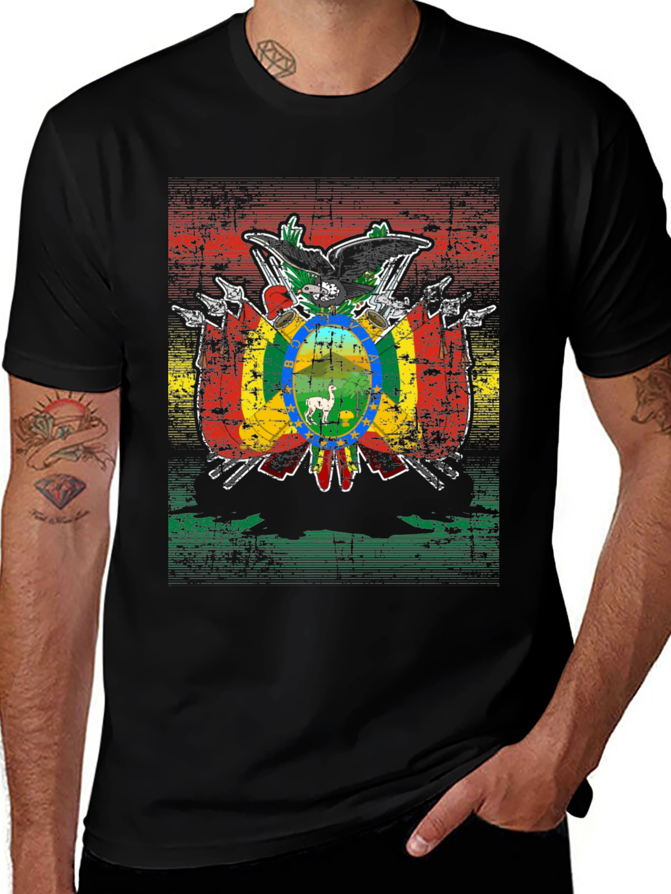 Bolivia Flag Emblem Black T-Shirt