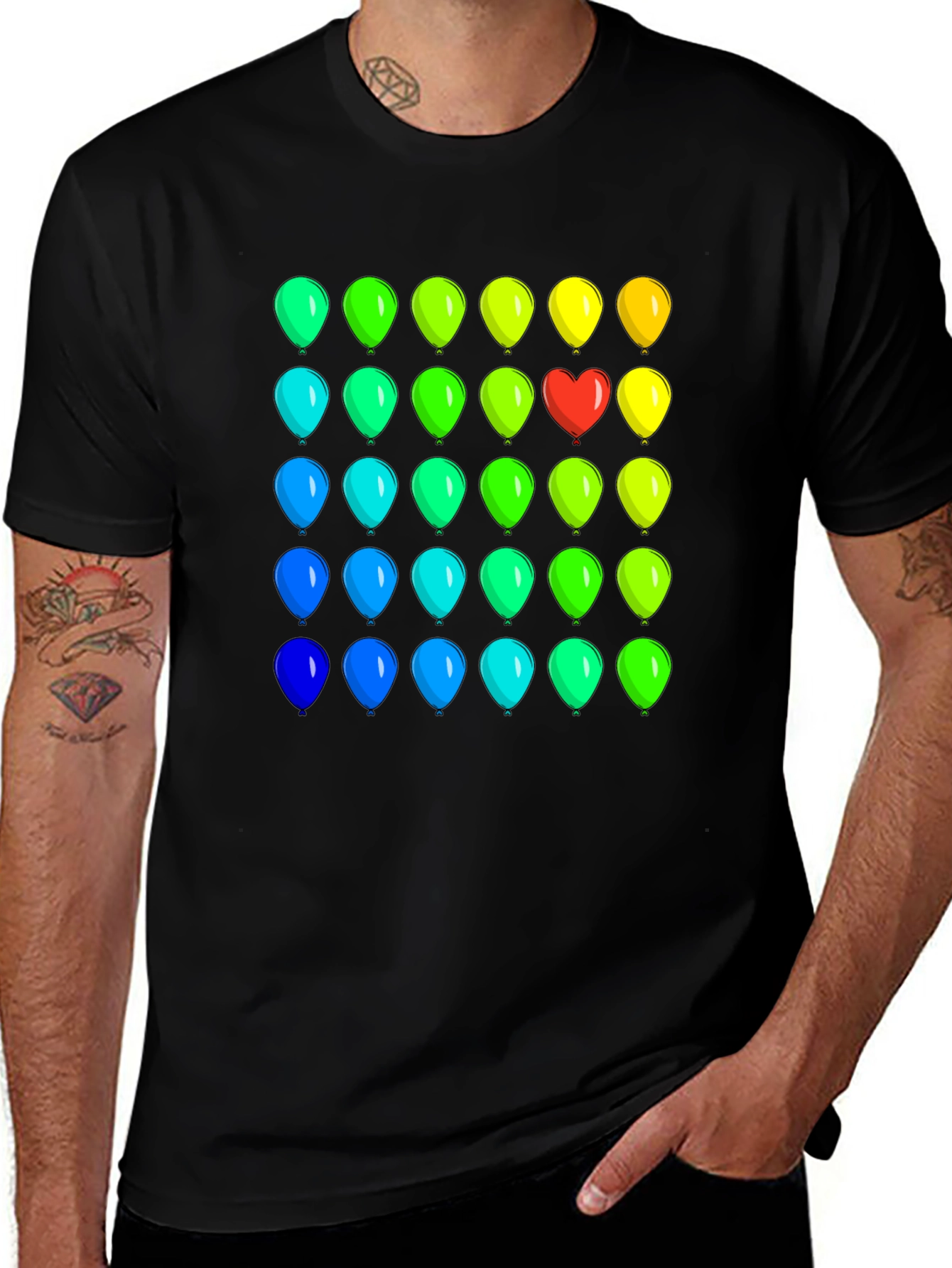 Black Rainbow Balloon Heart Tee main image