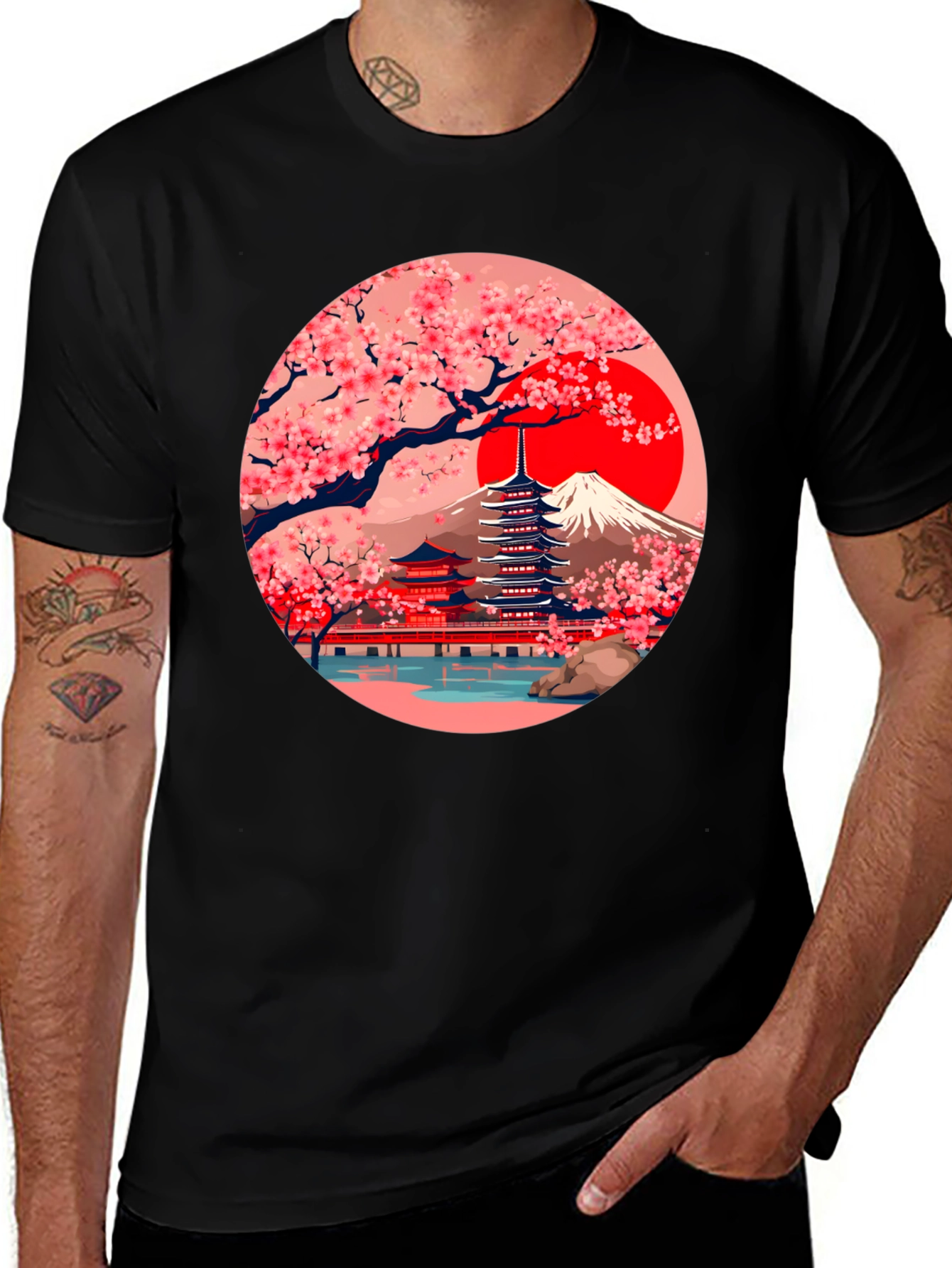 Variant 11 of Japanese Cherry Blossom T-Shirt - Black