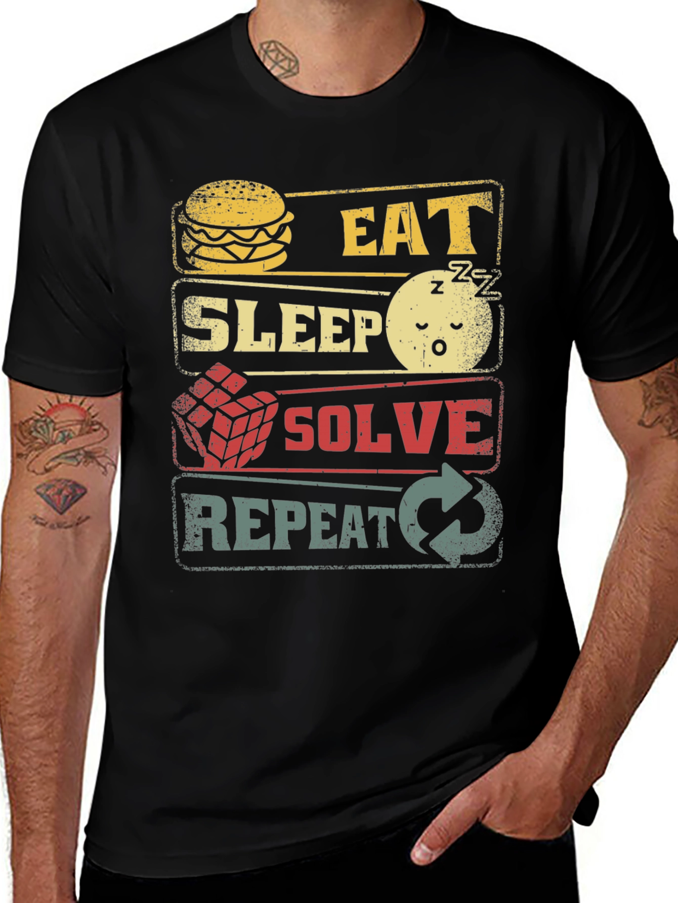 Eat Sleep Solve Repeat Black Graphic Tee