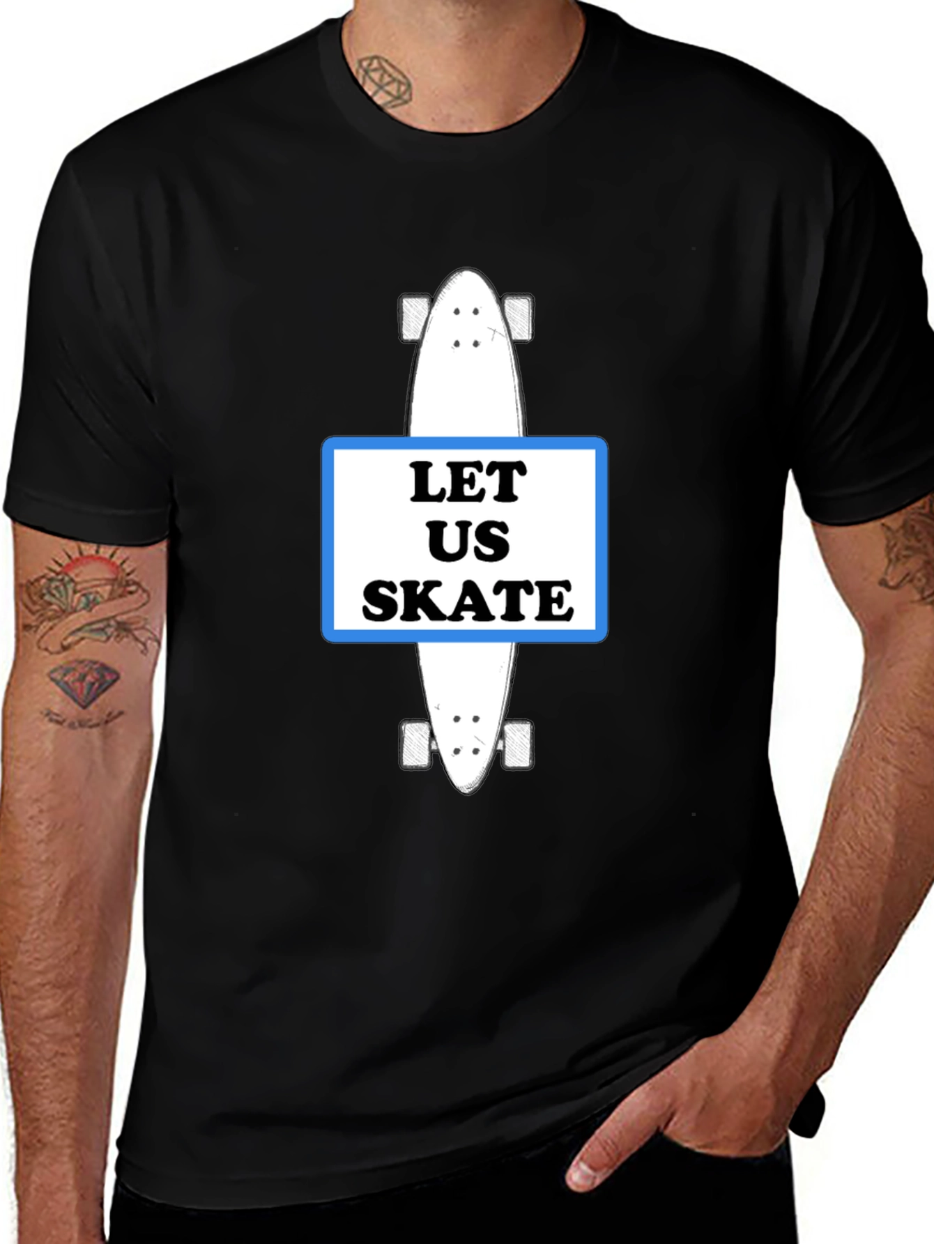 Variant 30 of Let Us Skate Graphic T-Shirt - Black Cotton Tee