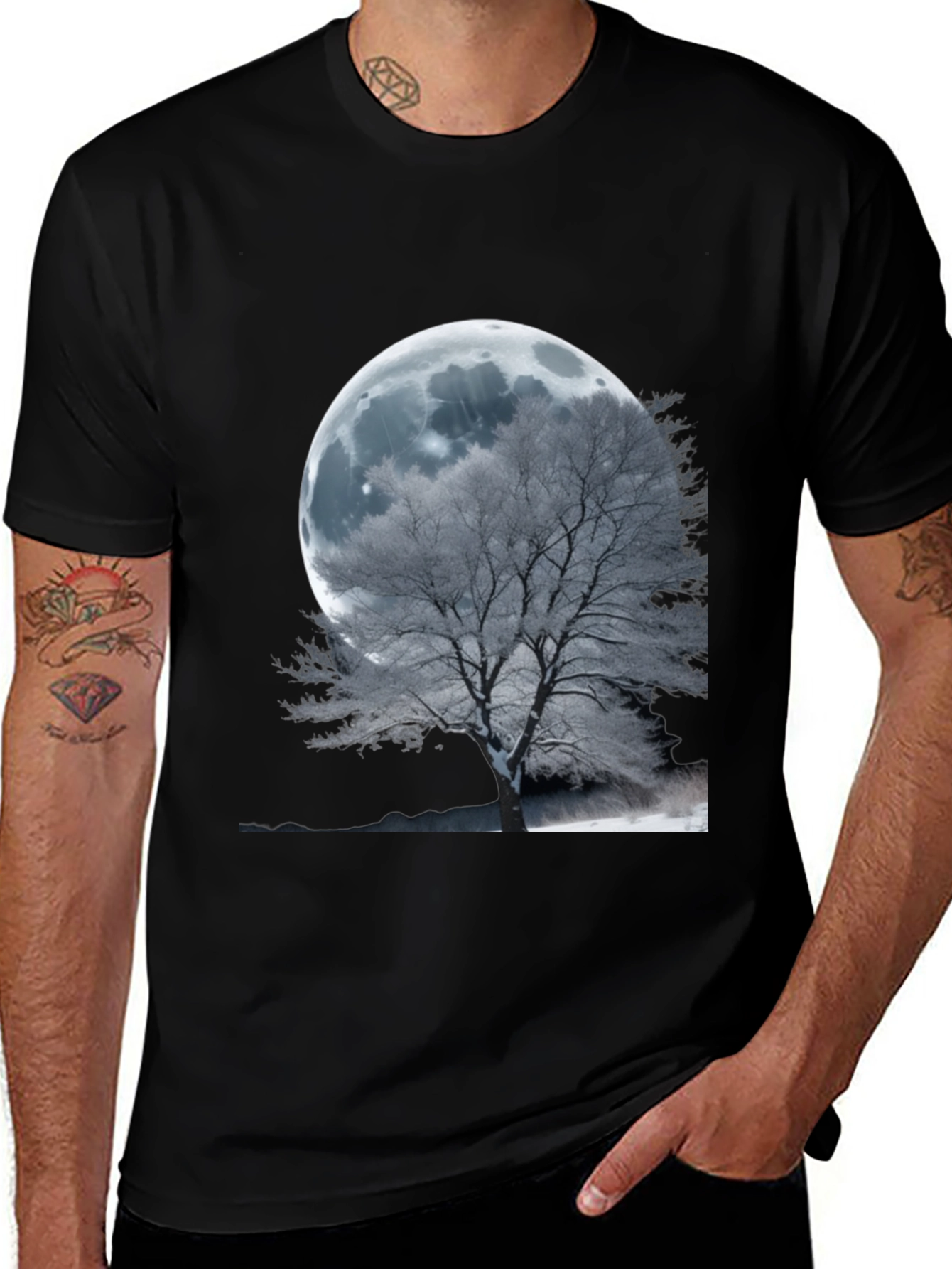 Black Moonlit Tree Graphic T-Shirt - Unique Design main image
