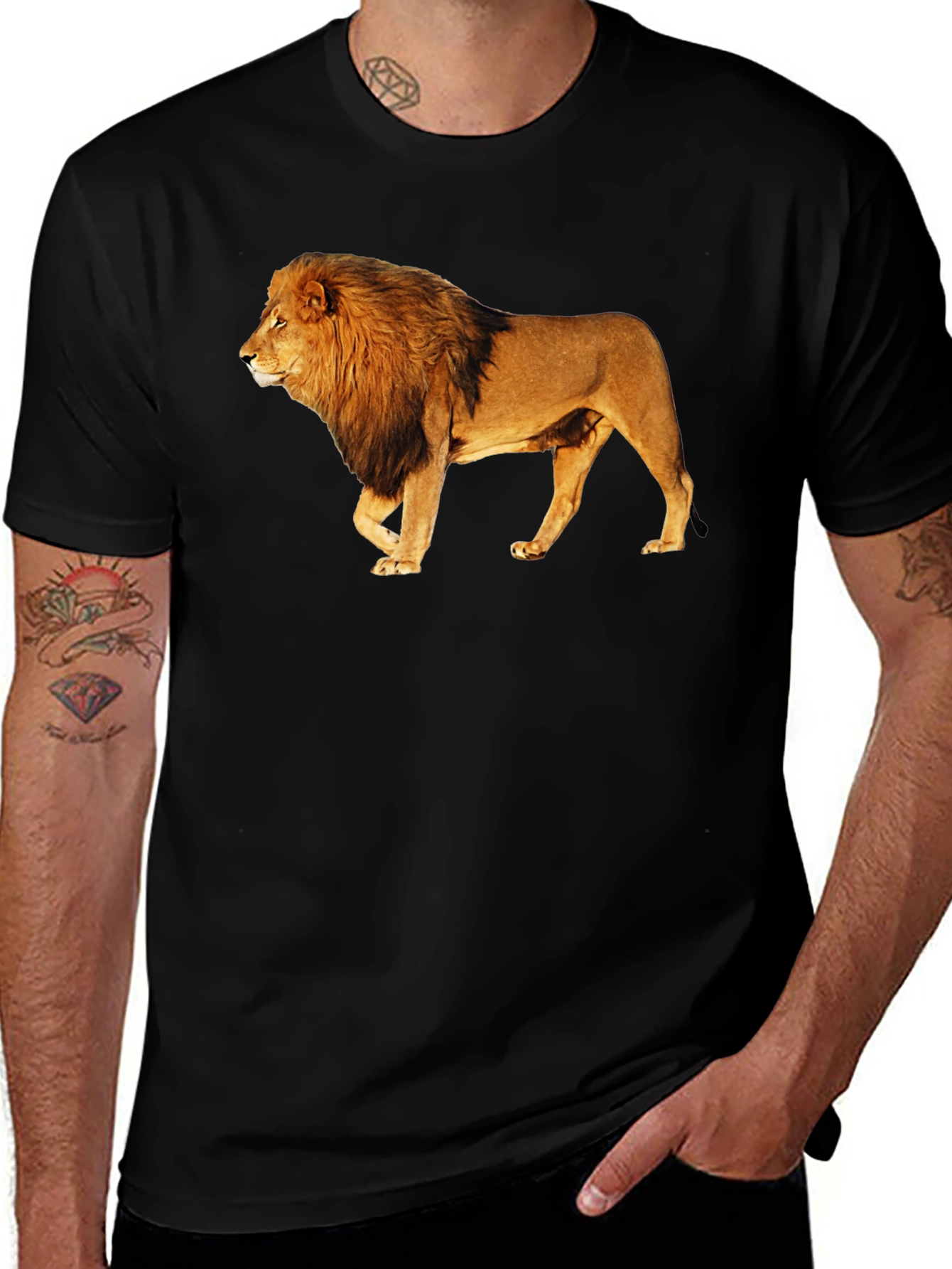 Variant 4 of Lion Graphic Print Black T-Shirt