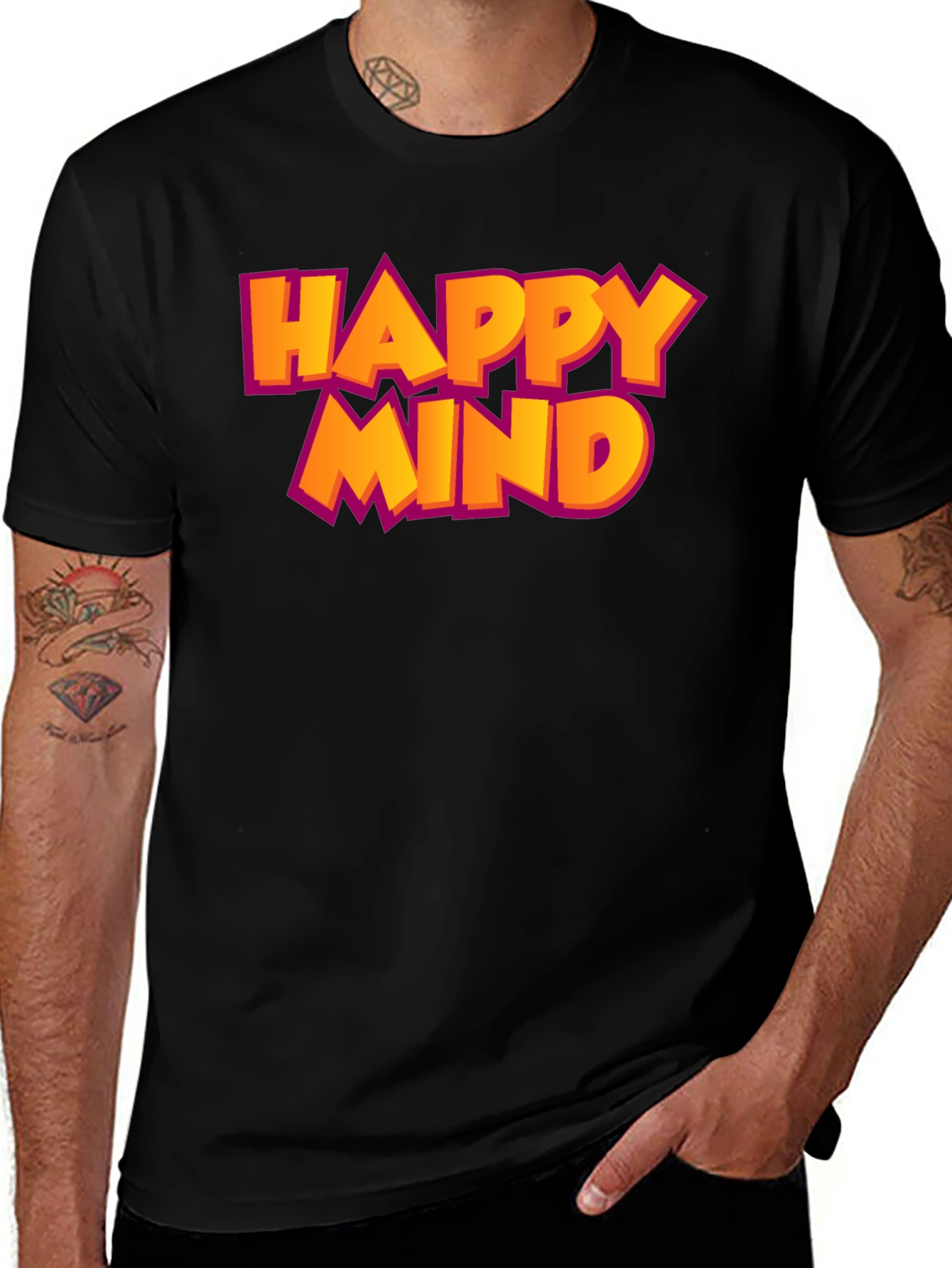Variant 14 of Happy Mind Graphic Tee - Black Cotton Blend