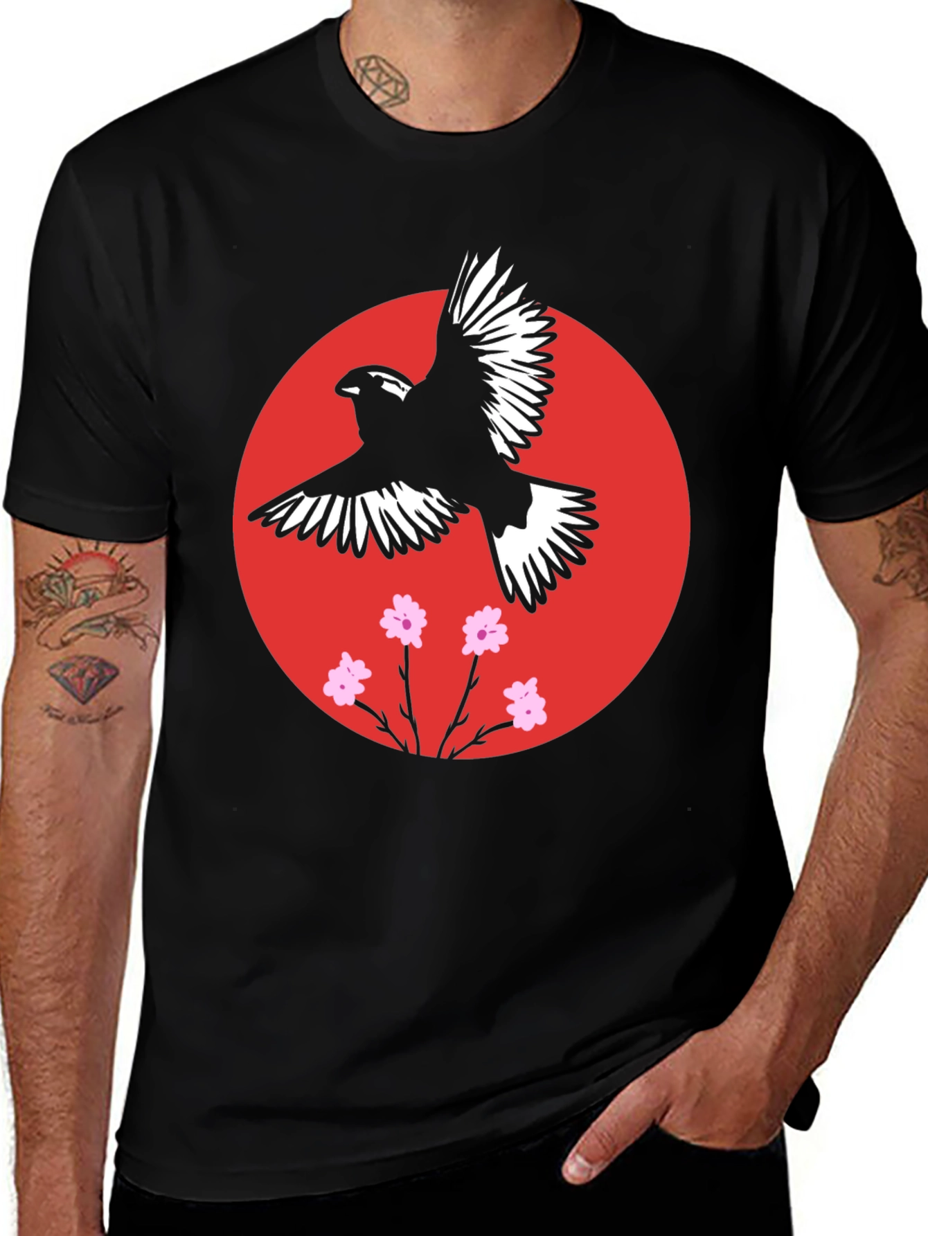 Variant 13 of Bird and Blossom Graphic Black T-Shirt