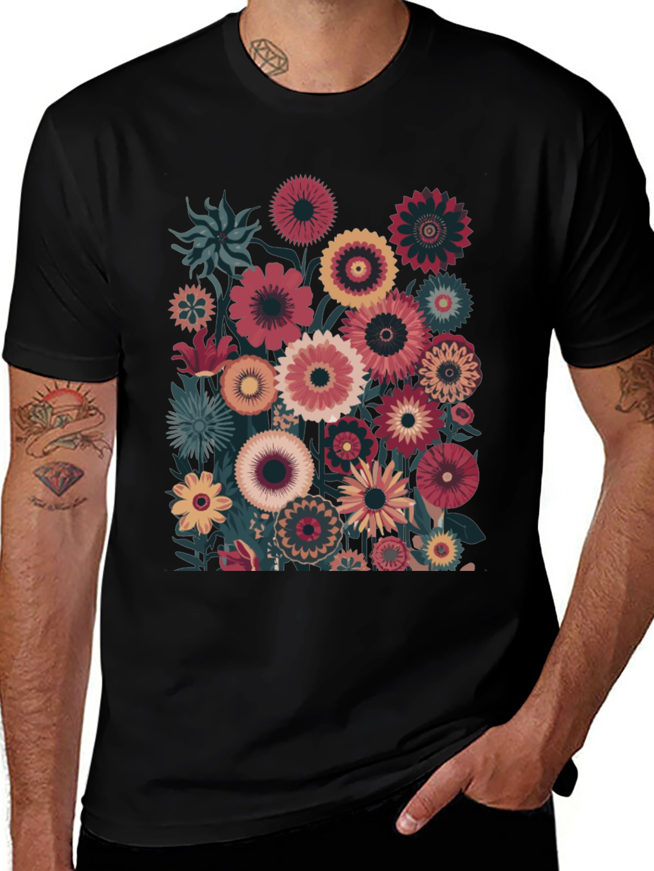 Variant 19 of Floral Print Black T-Shirt