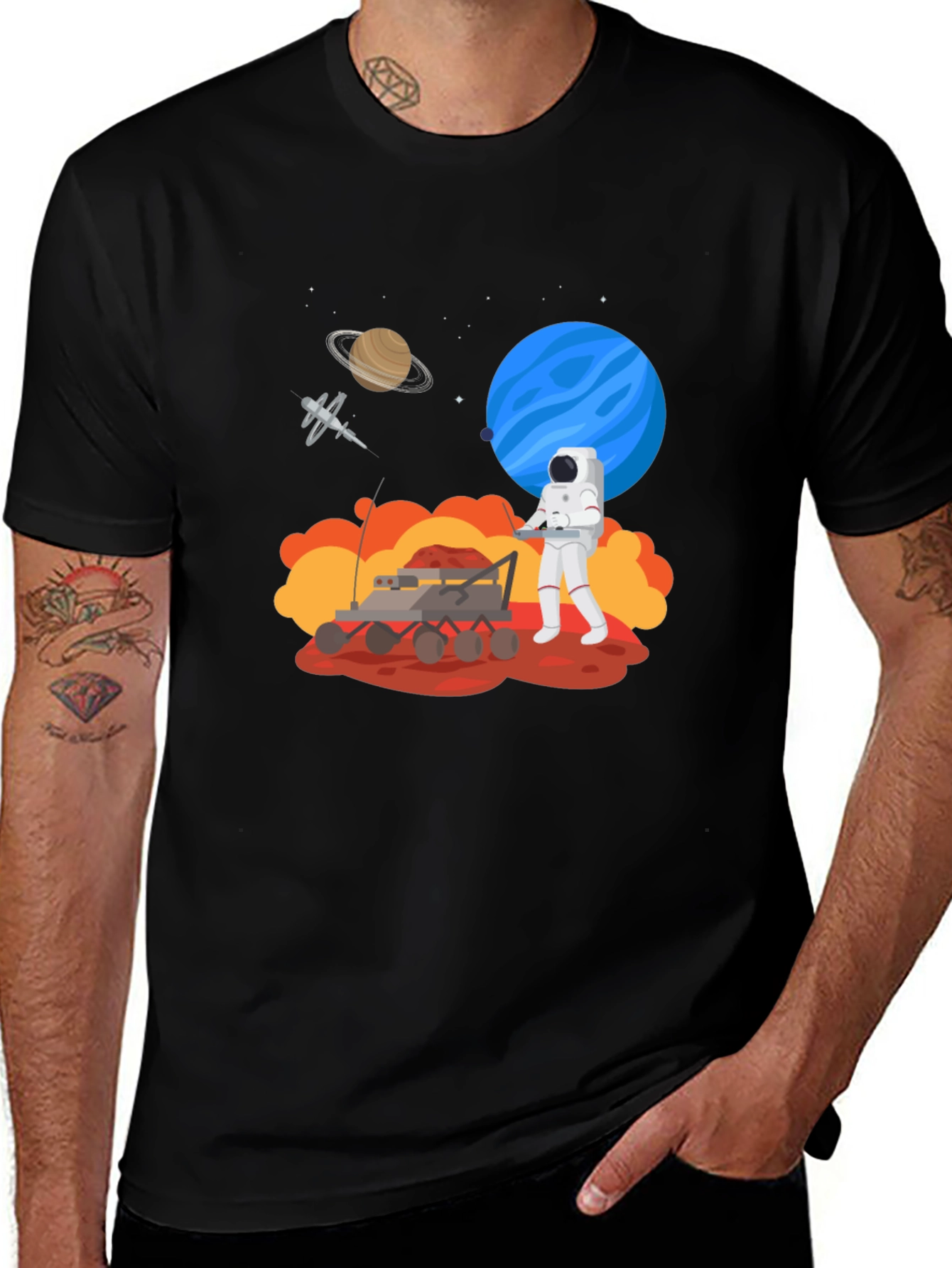 Variant 4 of Astronaut Mars Rover Black Graphic Tee