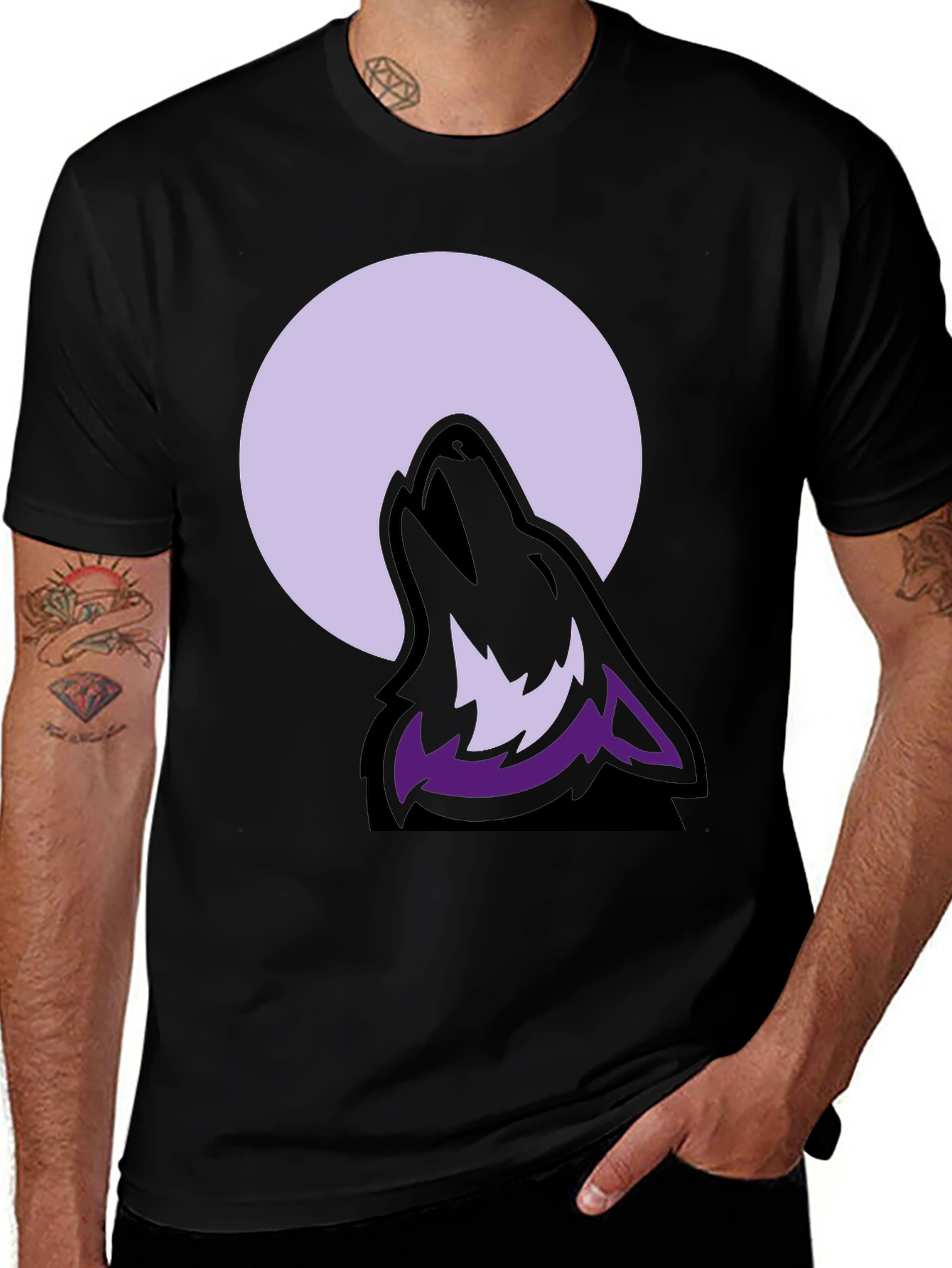 Variant 3 of Wolf Moon Graphic Tee - Black Cotton Blend T-Shirt