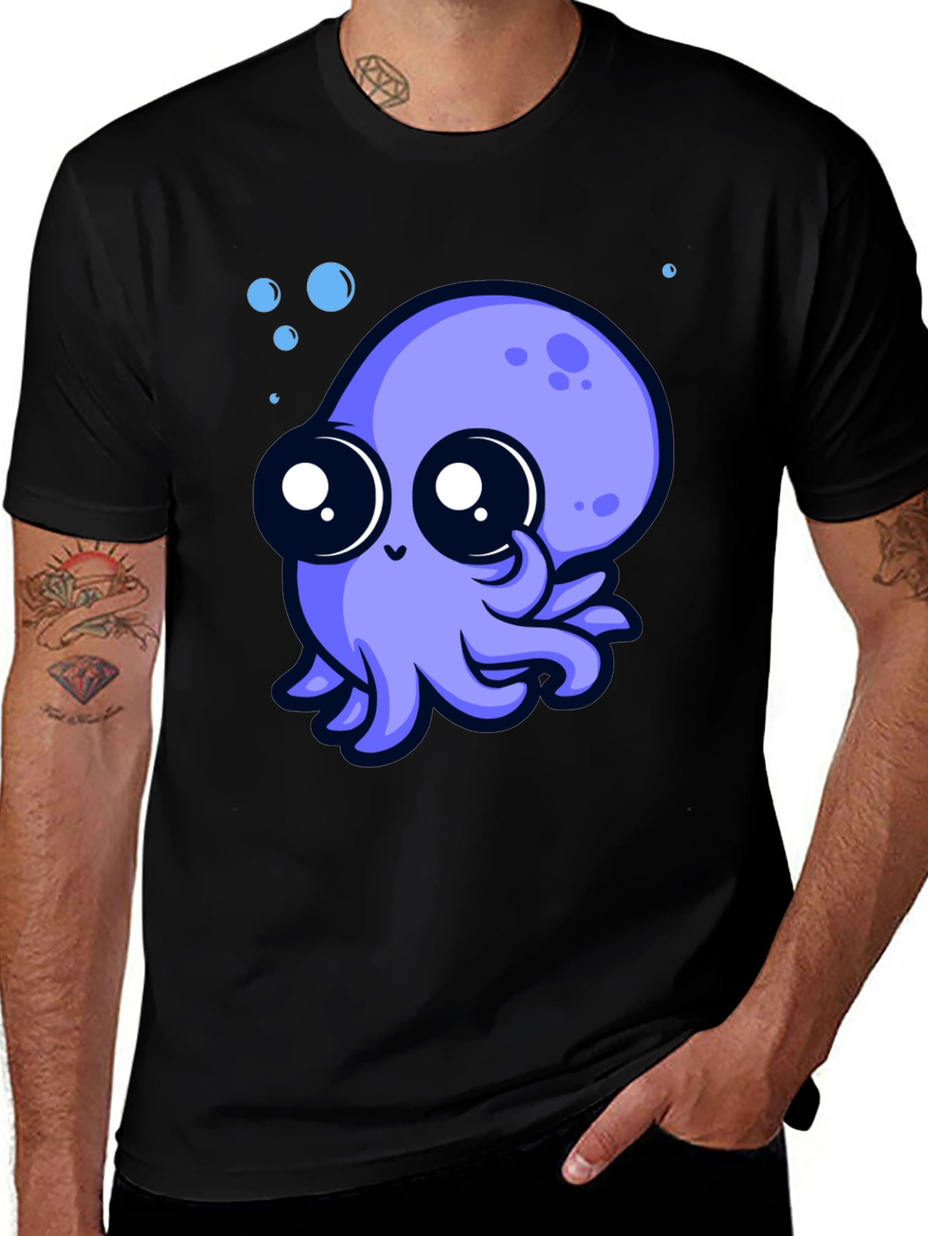 Variant 27 of Cute Octopus Graphic Tee - Black Cotton T-Shirt