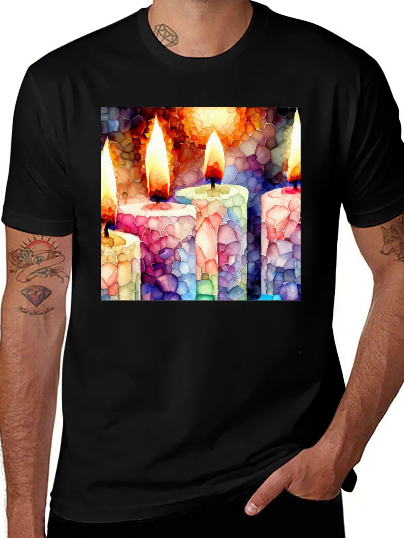 Variant 26 of Candle Mosaic T-Shirt - Unique Art Tee