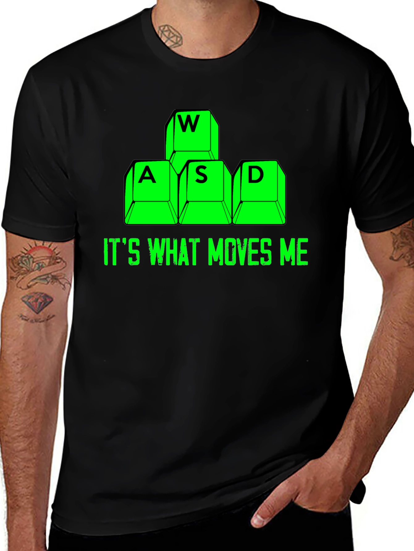 Variant 9 of Gamer T-Shirt: WASD Keys "It's What Moves Me"